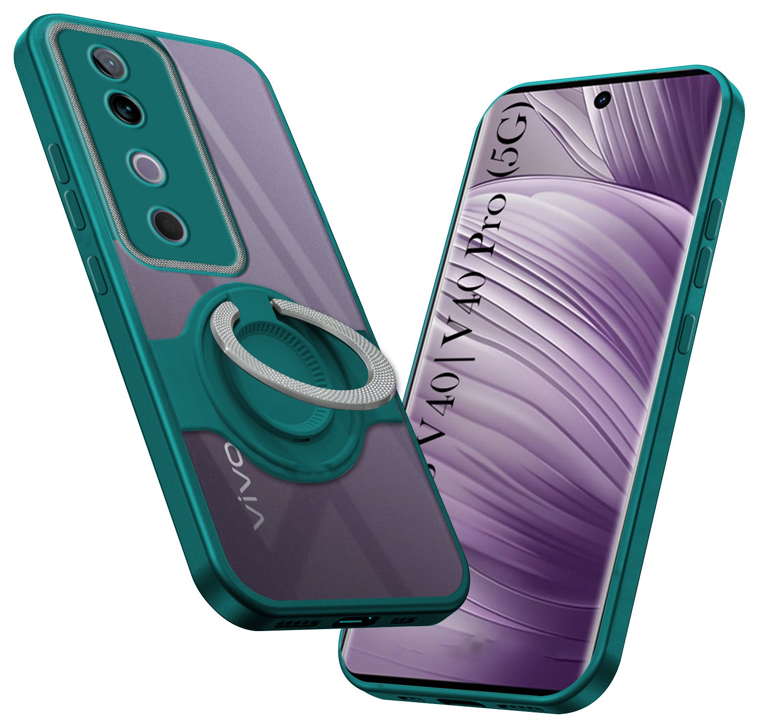 For Vivo V40 | Vivo V40 Pro 5G Back Cover Case with stand (Built-in Ring Holder Kickstand | Lifetime Anti Yellow | Camera Protection)