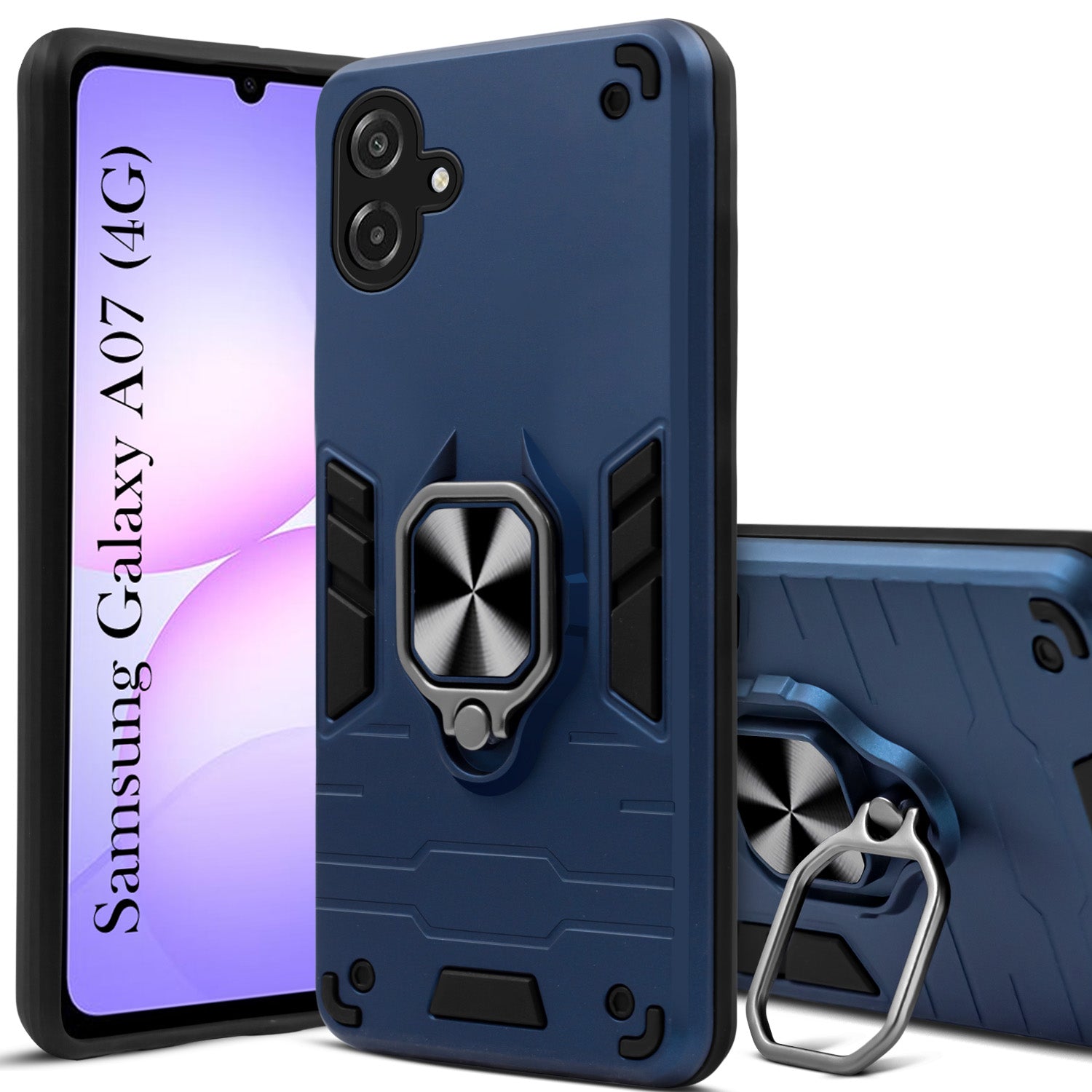 For Samsung Galaxy A07 4G Back Cover Case Hybrid Armor (Shockproof Dual Layer Polycarbonate |Ring Holder Kickstand)