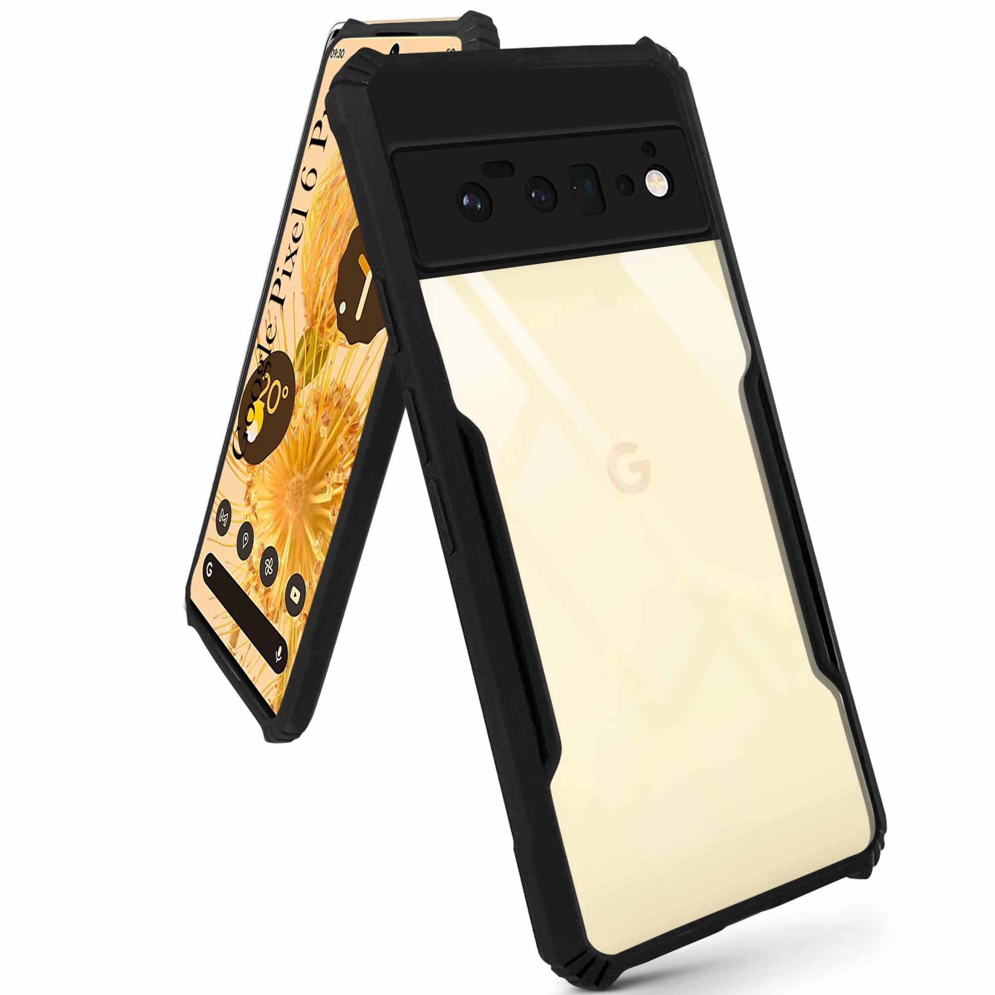 For Google Pixel 6 Pro Back Cover Case (Shockproof with Polycarbonate Clear Panel | Professional Black)