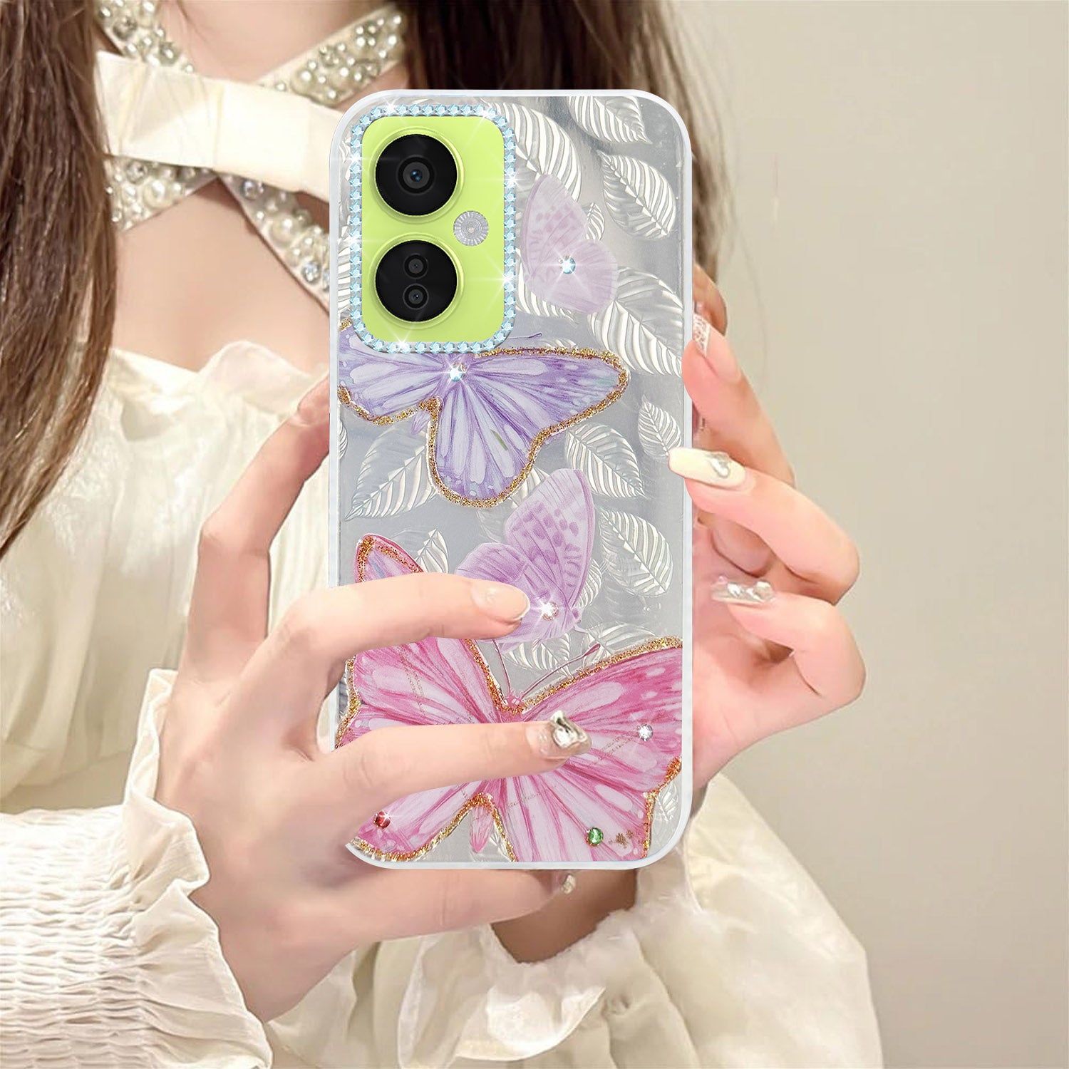 For OnePlus Nord CE 3 Lite Back Cover Case (Luxury Floral Glitter Cute Butterfly | Diamond Studded Camera Bump | Girls & Women Design)