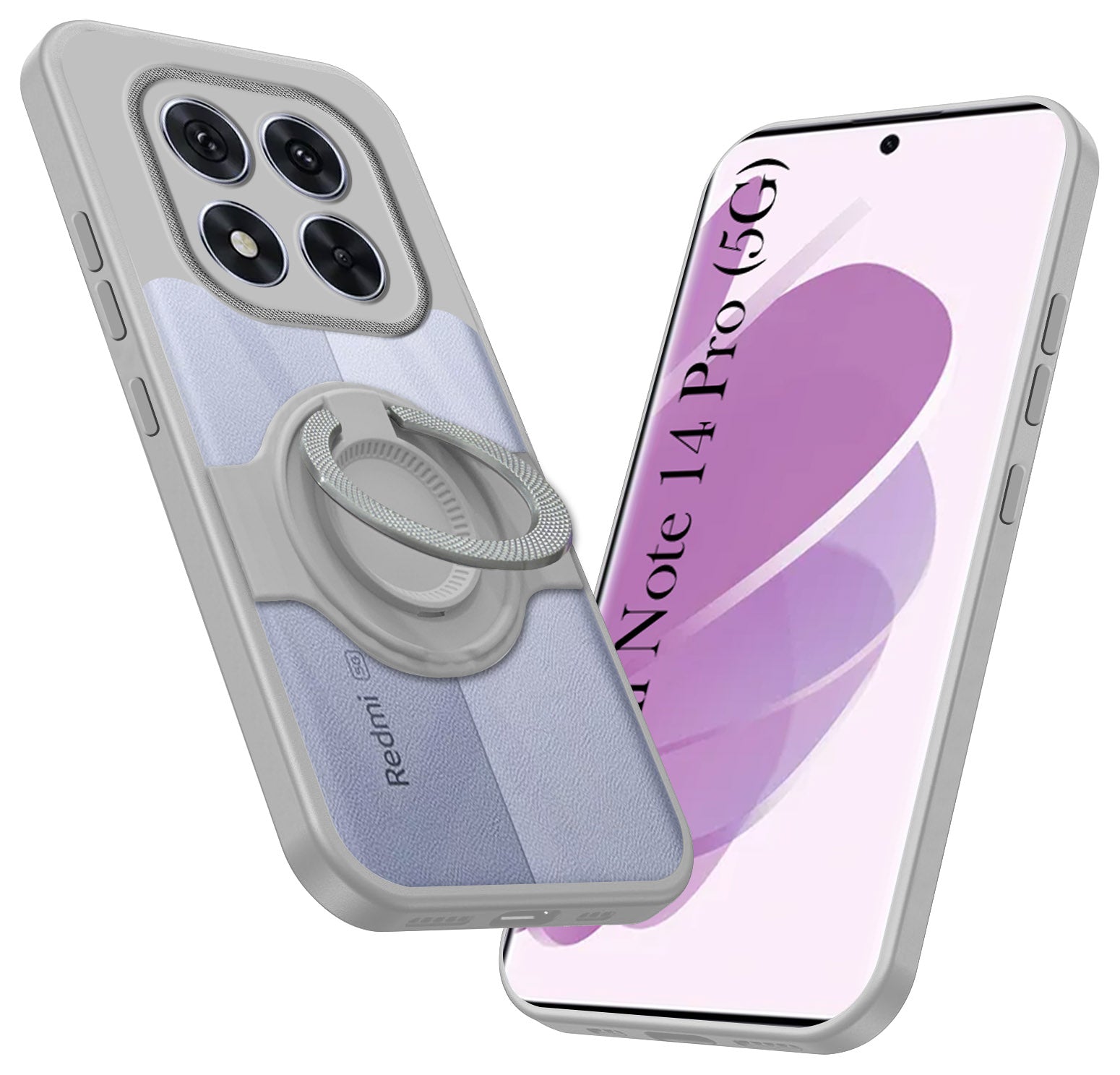 For Redmi Note 14 Pro Back Cover Case with stand (Built-in Ring Holder Kickstand | Lifetime Anti Yellow | Camera Protection)