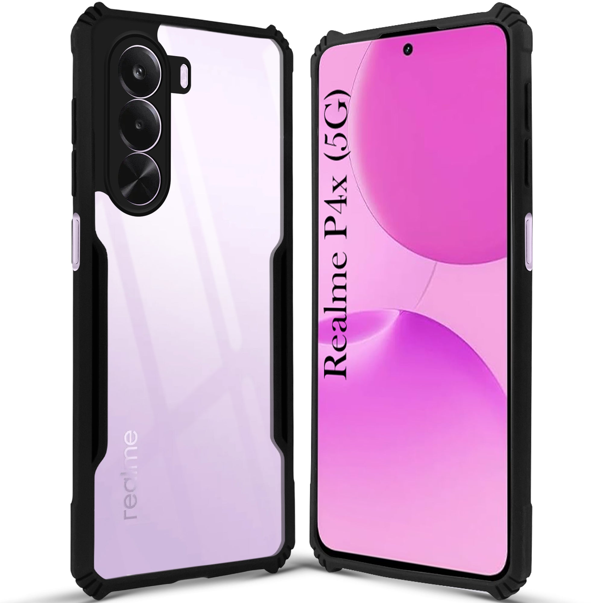 For Realme P4x Back Cover Case Hybrid (Shockproof with Polycarbonate Clear Panel | Professional Black)