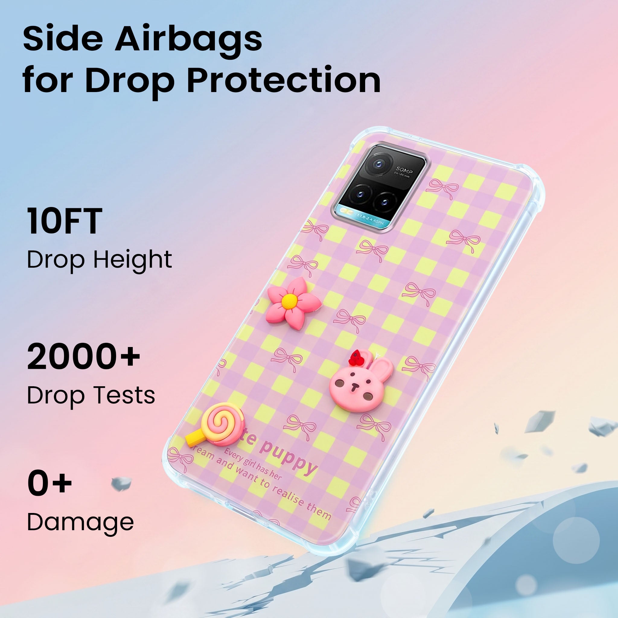 For Vivo Y33s Back Cover Case (3D Cute Cartoons | Hard Back Side Soft | Matte Premium Finish | HD Printing)