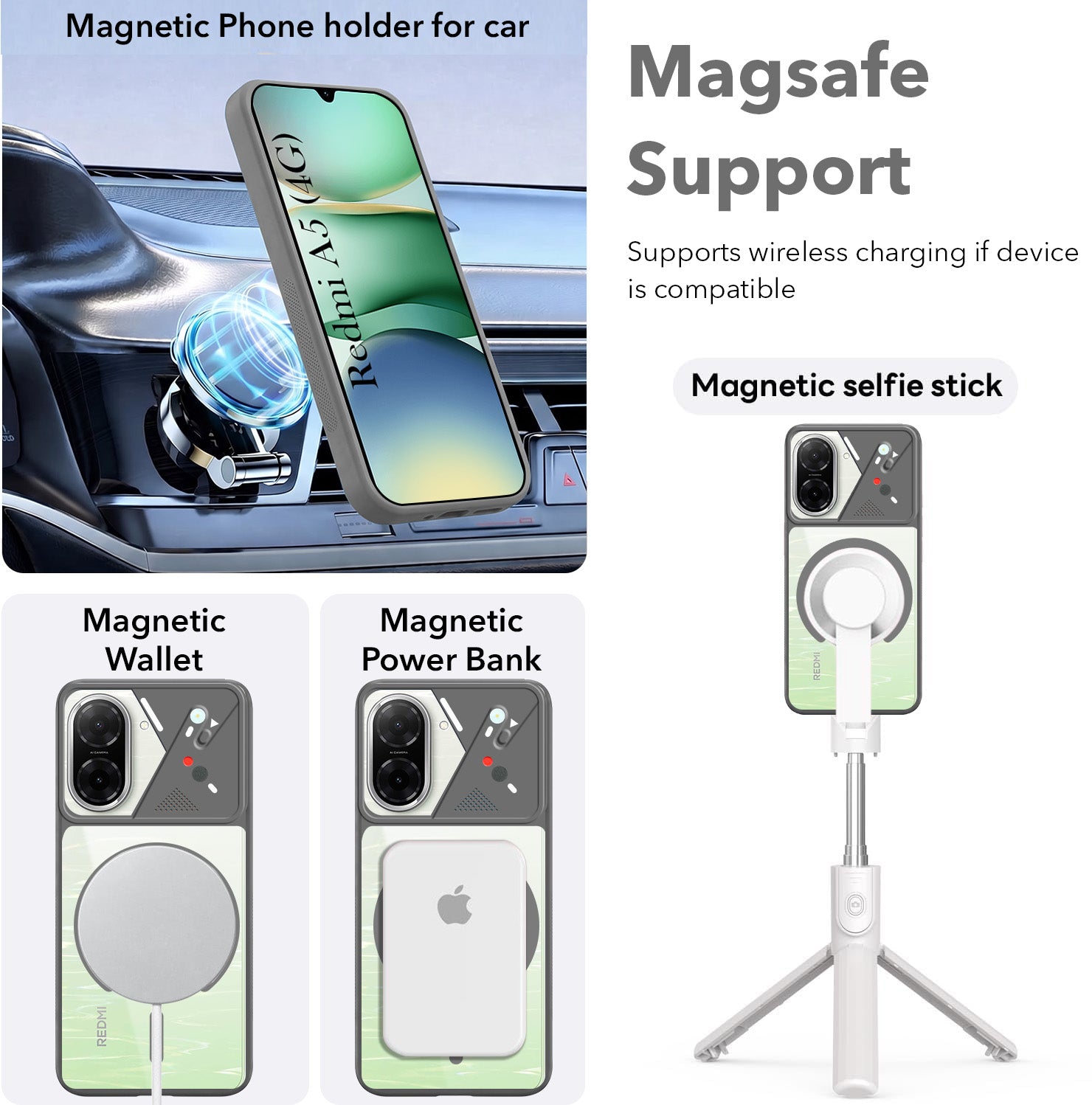 For Redmi A5 4G Back Cover Case Lifetime Anti-Yellow Clear (Camera Protection | Side Grip | Wireless MagSafe Compatible)
