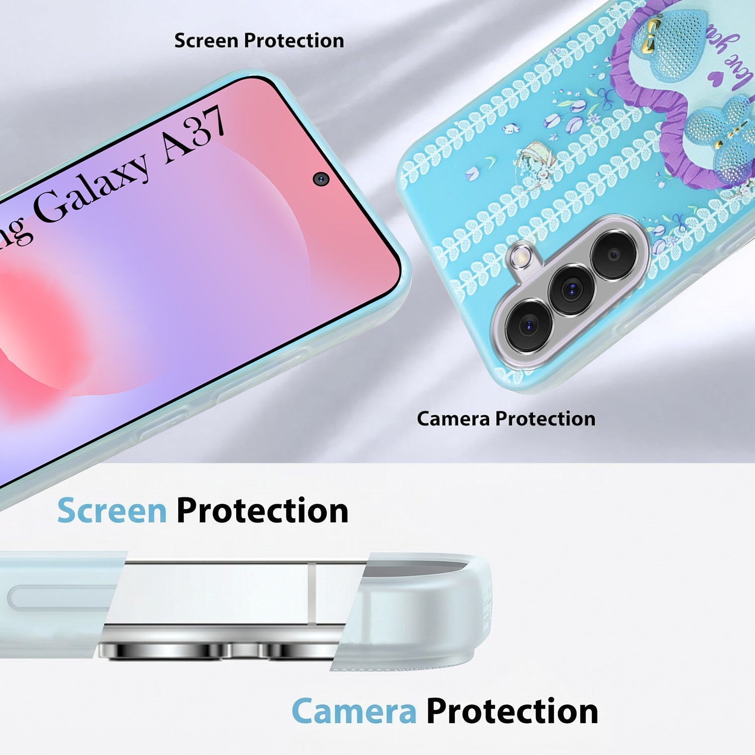 For Samsung Galaxy A37 5G Back Cover Case (3D Cute Heart Strap Holder | Camera Protection | Designer Girls Print)