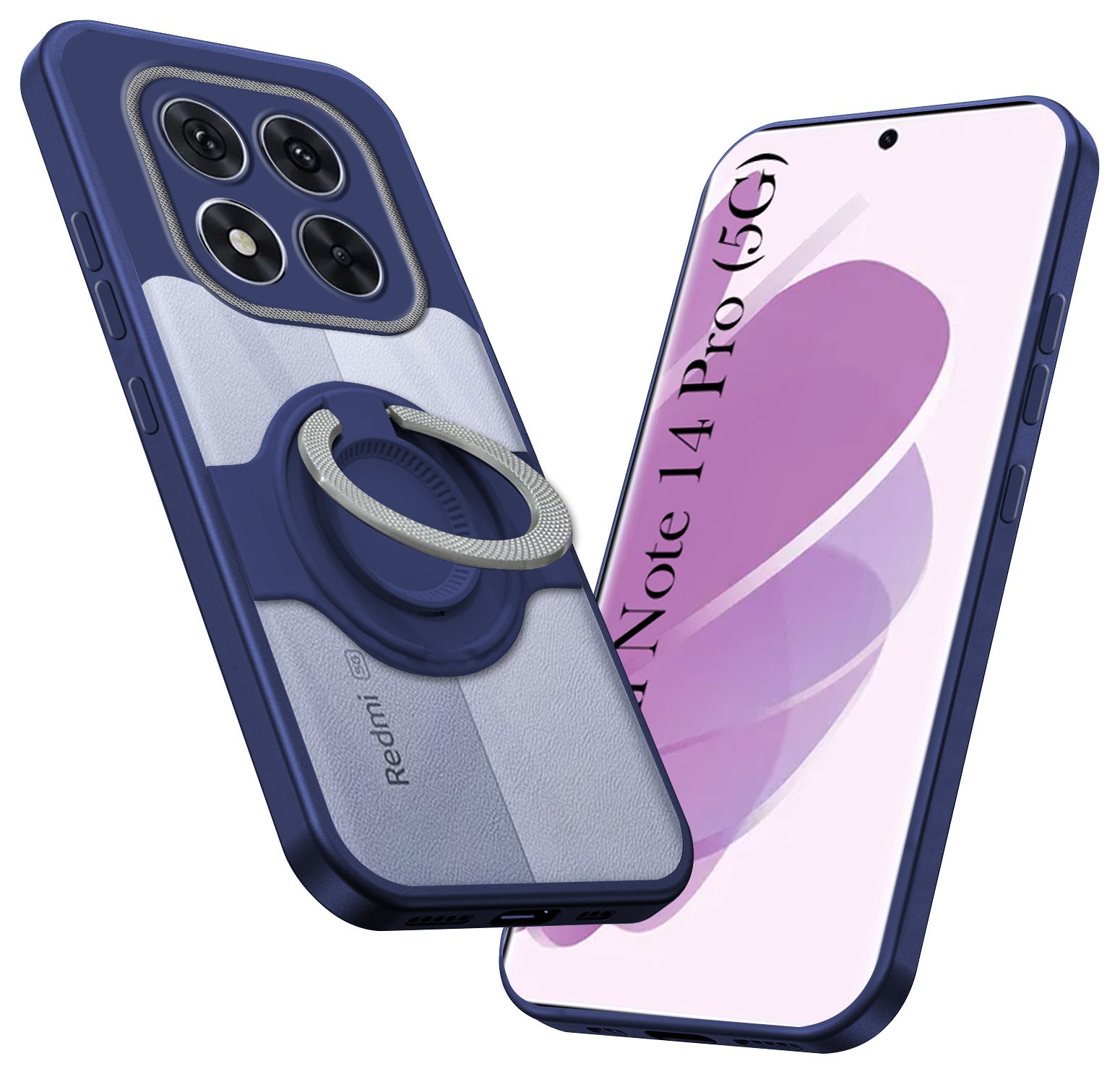 For Redmi Note 14 Pro Back Cover Case with stand (Built-in Ring Holder Kickstand | Lifetime Anti Yellow | Camera Protection)