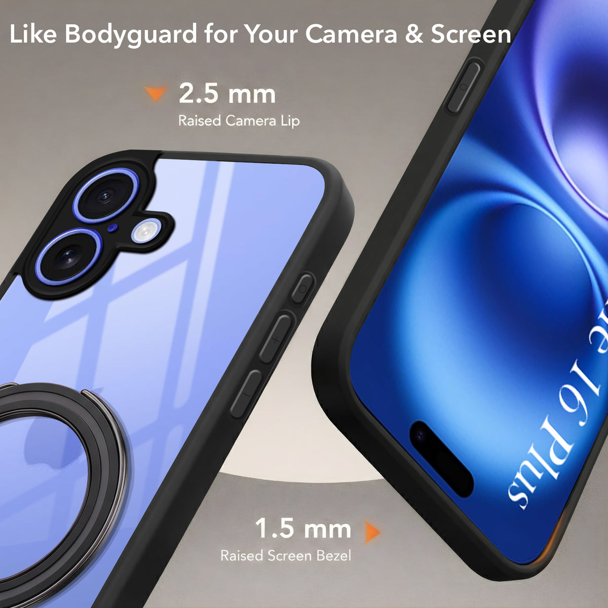 For Apple iPhone 16 Plus Back Cover Case (Kick Stand Ring Holder | Life time Anti Yellow | Camera Protection)