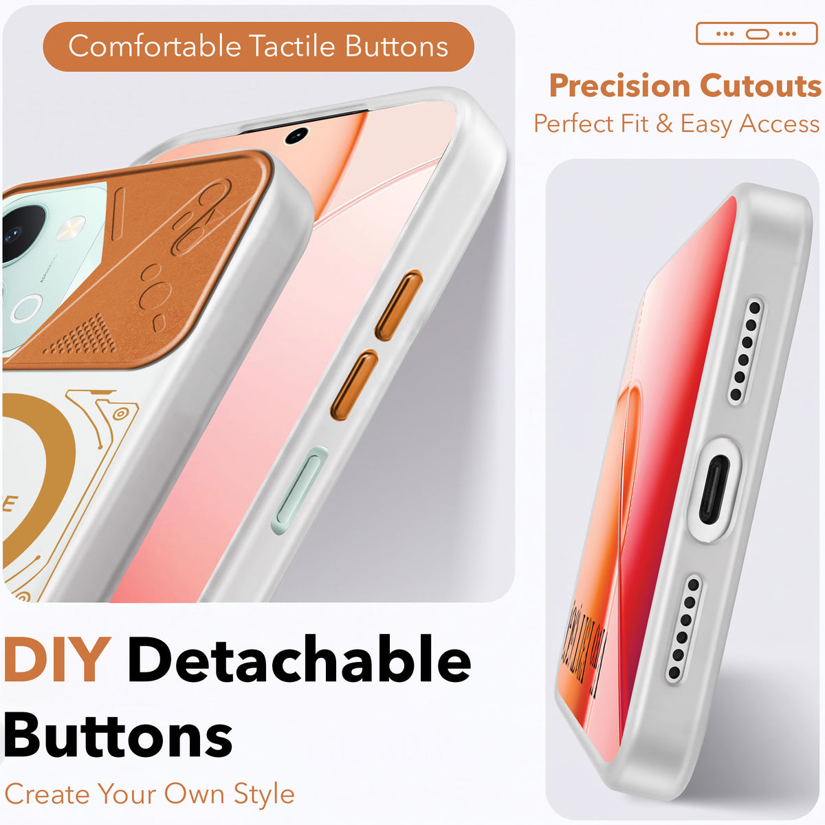 For Vivo Y31T 5G Metallic Back Cover Case (Metallic Camera Protection & Buttons | Translucent Milky Shade | Hard Polycarbonate)