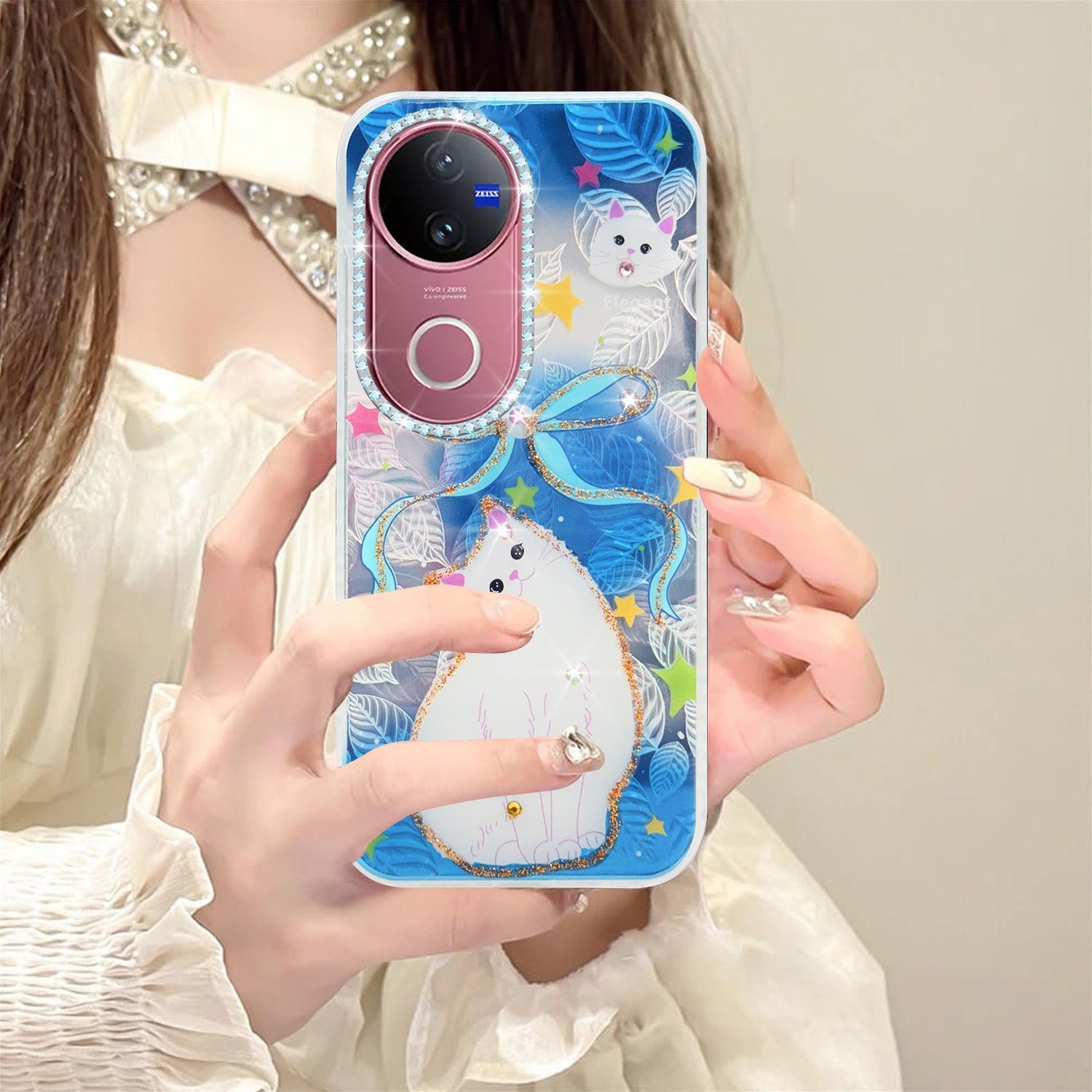 For Vivo V50 | Vivo V50e Back Cover Case (Luxury Floral Glitter Cute Butterfly | Diamond Studded Camera Bump | Girls & Women Design)