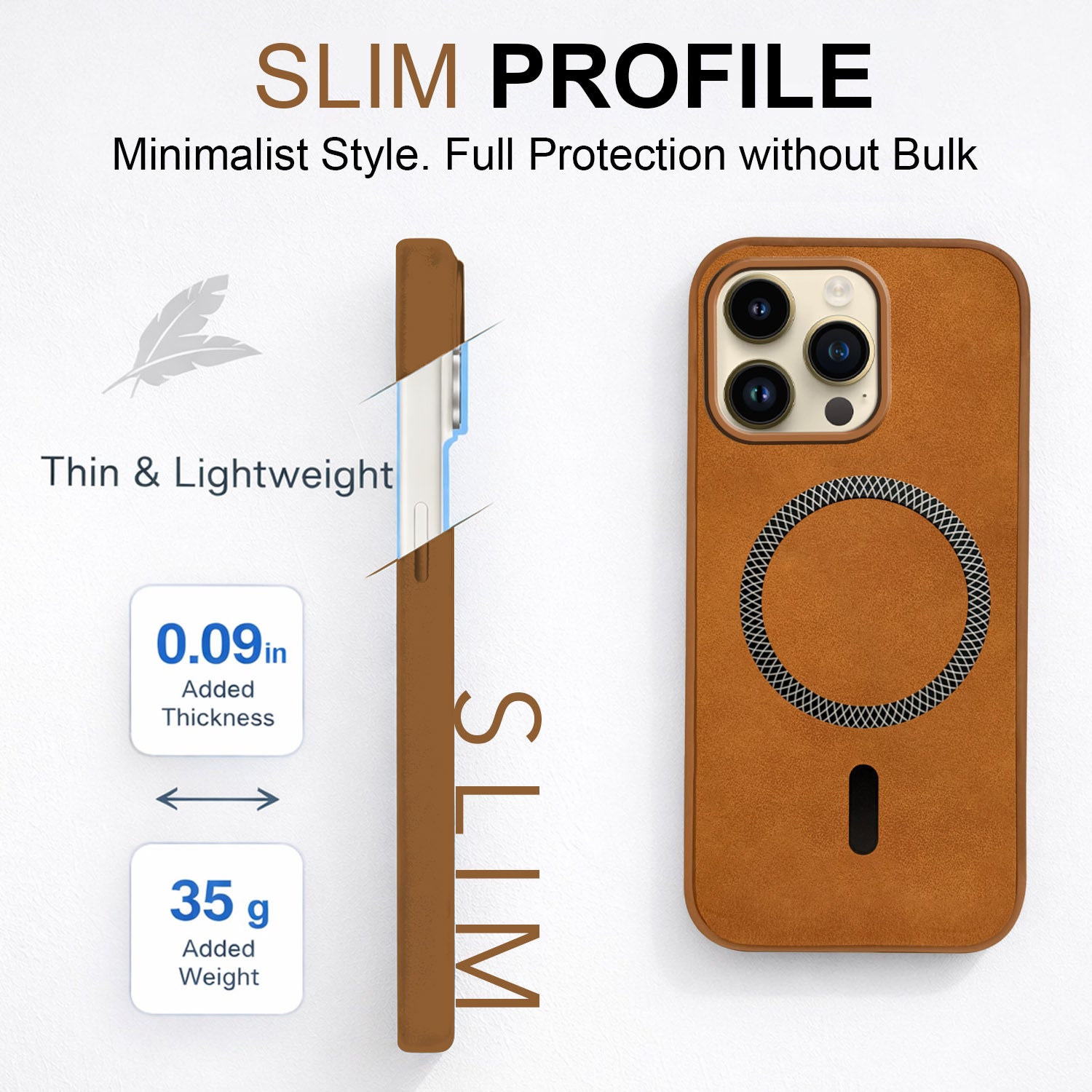 For Apple iPhone 14 Pro Max Back Cover Case Leather Finish(MagSafe Compatible Wireless Charging | Soft Touch | Camera Bump Protection)