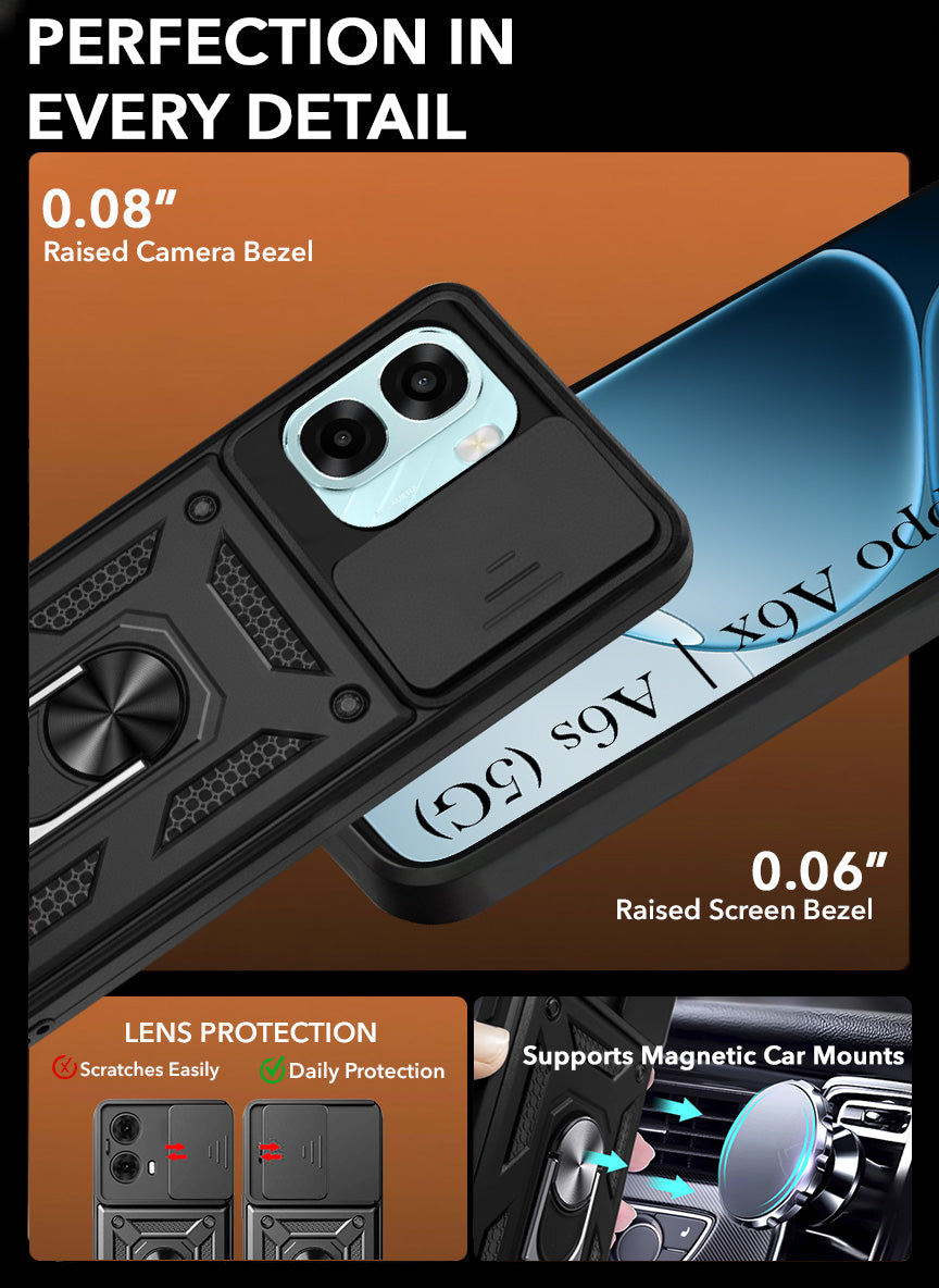 For Oppo A6X | Oppo A6S Back Cover Case Hybrid Armor (Sliding Shutter Camera Protection | Polycarbonate |Ring Holder Kickstand)