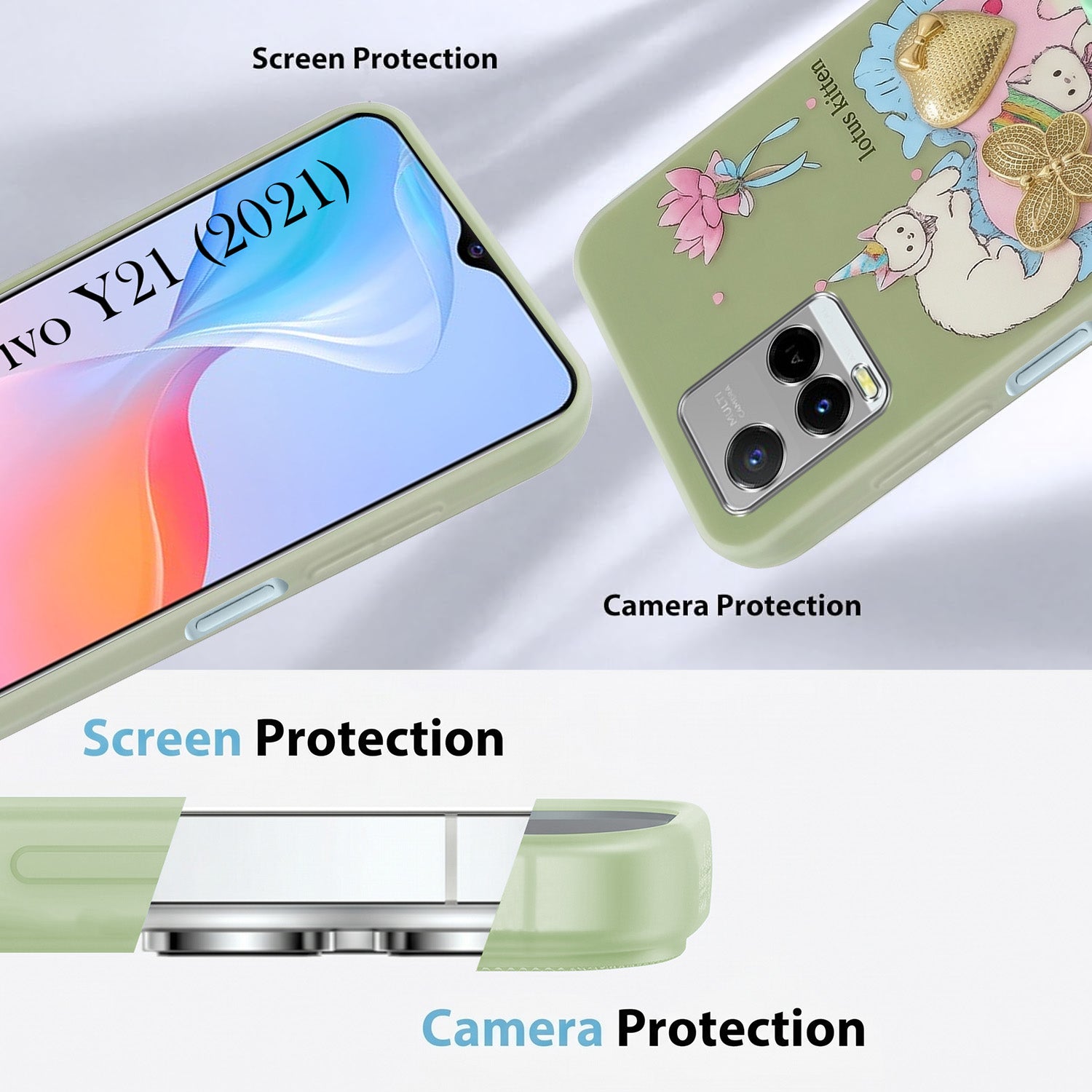 For Vivo Y21 (2021) Back Cover Case (3D Cute Heart Strap Holder | Camera Protection | Designer Girls Print)