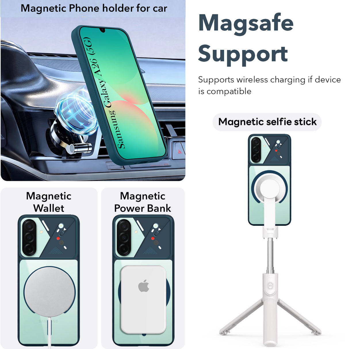 For Samsung Galaxy A26 5G Back Cover Case Lifetime Anti-Yellow Clear (Camera Protection | Side Grip | Wireless MagSafe Compatible)