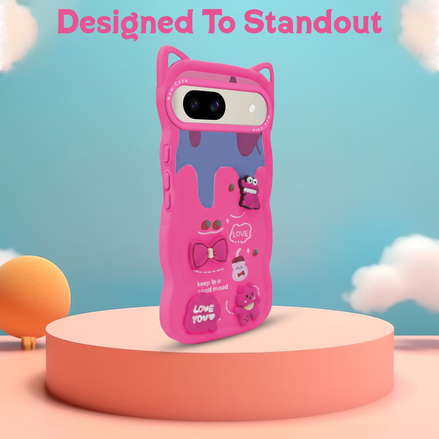 For Google Pixel 8 Back Case Cover Strap (3D Embossed Figures | Strap Holder | 360* Soft Cushion with Camera Bump)