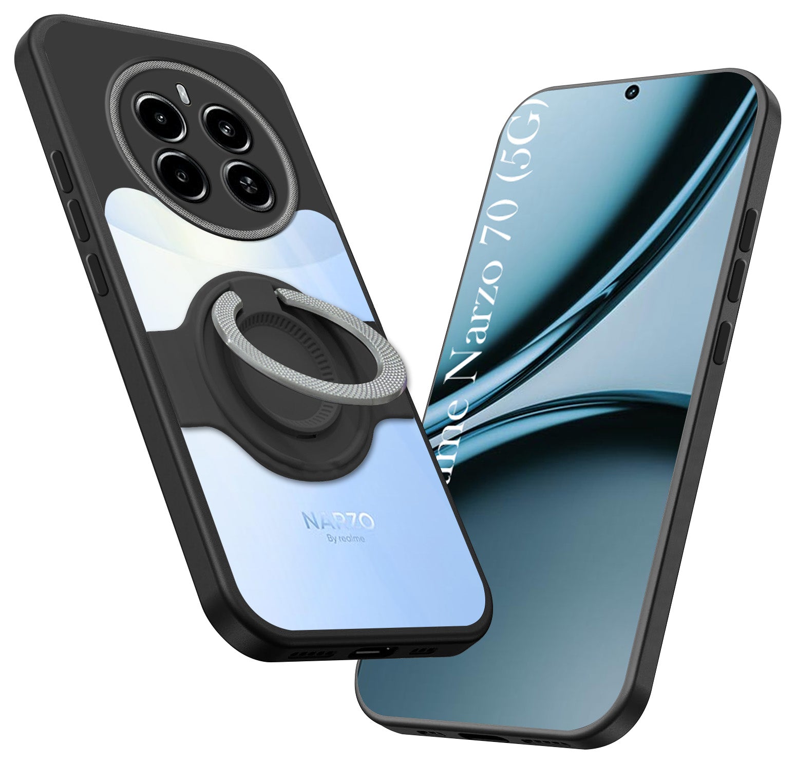 For Realme Narzo 70 5G Back Cover Case with stand (Built-in Ring Holder Kickstand | Lifetime Anti Yellow | Camera Protection)