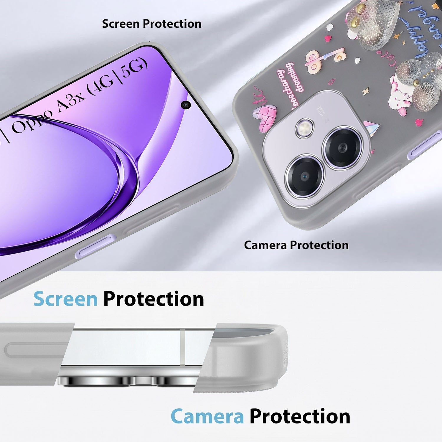 For Oppo A3X (4G/5G) | Oppo A3 5G Back Cover Case (3D Cute Heart Strap Holder | Camera Protection | Designer Girls Print)