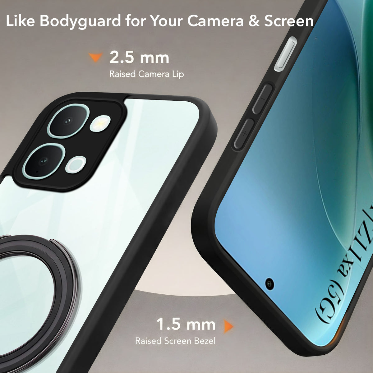 For Vivo iQOO Z11x 5G | Vivo iQOO Z11xa Back Cover Case (Kick Stand Ring Holder | Life time Anti Yellow | Camera Protection)