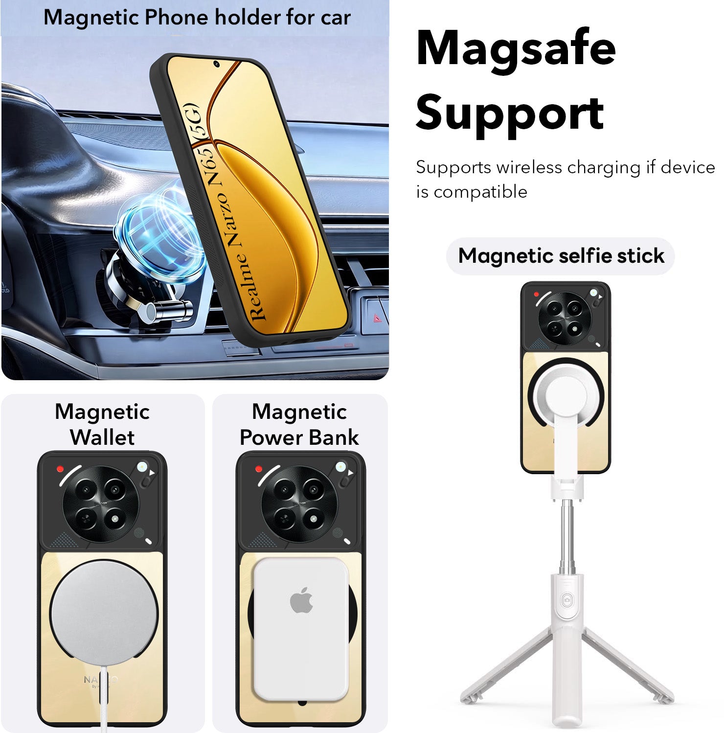 For Realme Narzo N65 5G Back Cover Case Lifetime Anti-Yellow Clear (Camera Protection | Side Grip | Wireless MagSafe Compatible)