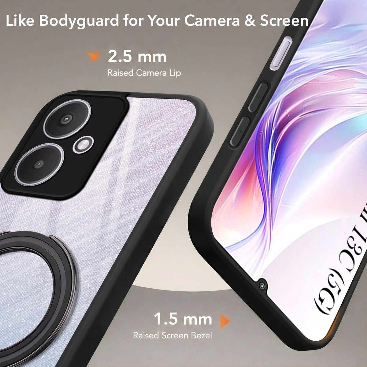 For Redmi 13C 5G Back Cover Case (Kick Stand Ring Holder | Life time Anti Yellow | Camera Protection)