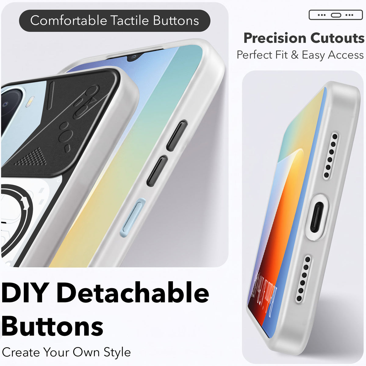 For Redmi A7 Pro 4G|5G Metallic Back Cover Case (Metallic Camera Protection & Buttons | Translucent Milky Shade | Hard Polycarbonate)