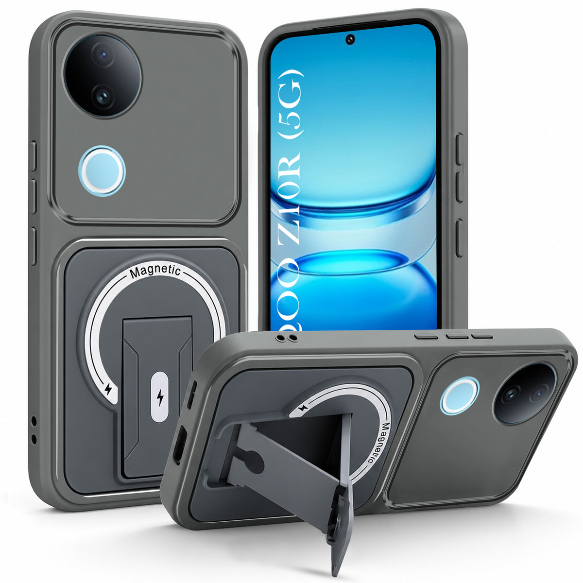 For Vivo iQOO Z10R Back Case Cover Metallic (Hybrid Armor Kickstand | MagSafe Compatible | Camera Protection Shockproof)