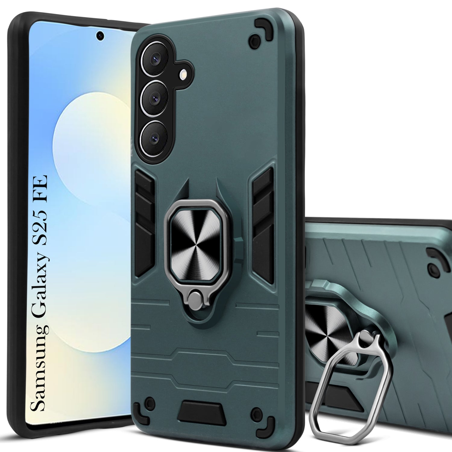 For Samsung Galaxy S25 FE Back Cover Case Hybrid Armor (Shockproof Dual Layer Polycarbonate |Ring Holder Kickstand)