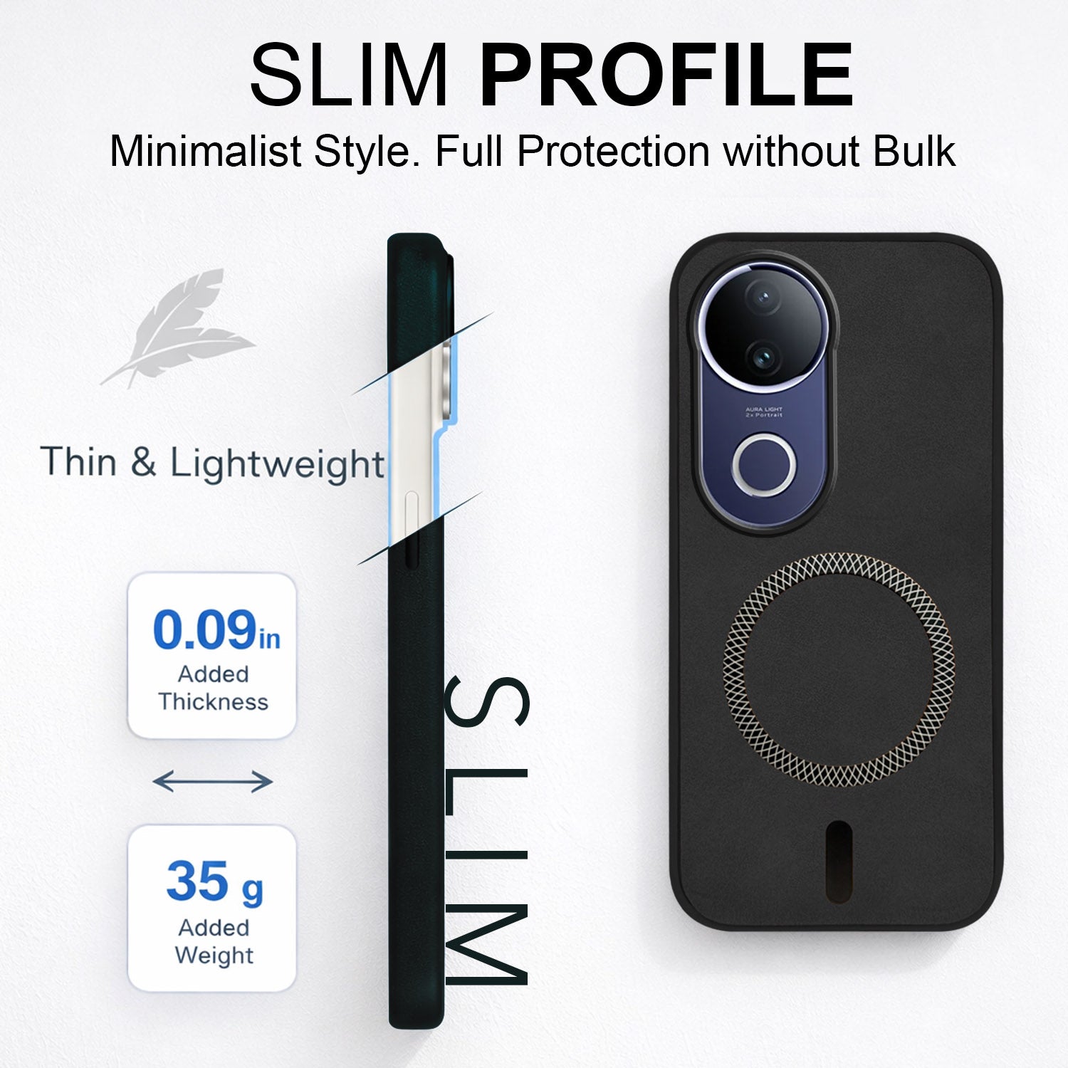 For Vivo T4R Back Cover Case Leather Finish (MagSafe Compatible Wireless Charging | Soft Touch | Camera Bump Protection)