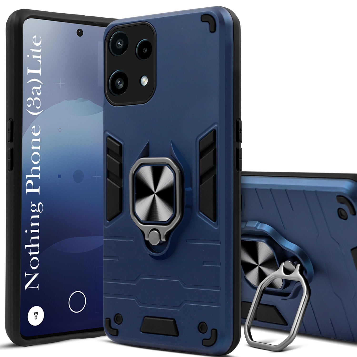 For Nothing Phone 3A Lite Back Cover Case Hybrid Armor (Shockproof Dual Layer Polycarbonate |Ring Holder Kickstand)