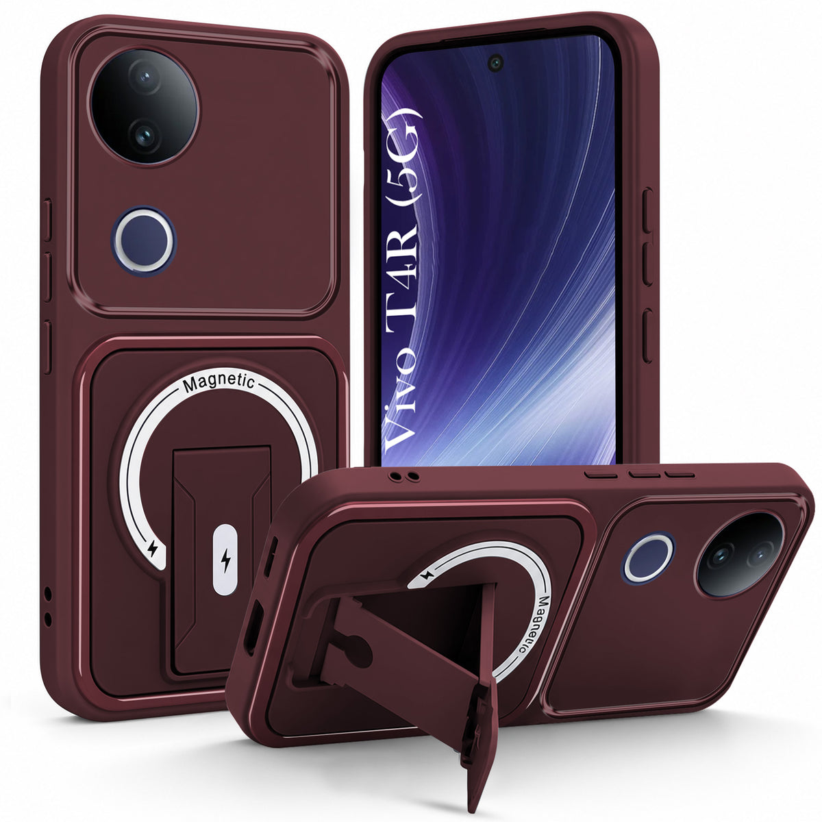 For Vivo T4R Back Case Cover Metallic (Hybrid Armor Kickstand | MagSafe Compatible | Camera Protection Shockproof)