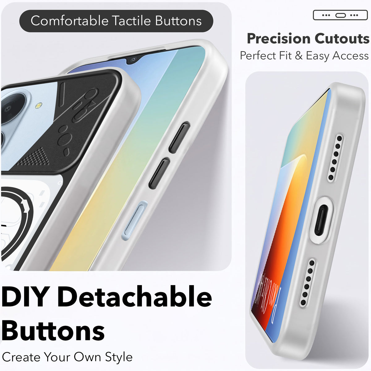 For Poco C81x Metallic Back Cover Case (Metallic Camera Protection & Buttons | Translucent Milky Shade | Hard Polycarbonate)