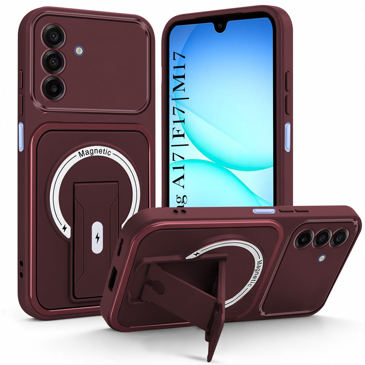 For Samsung Galaxy A17 | F17 | M17 5G Back Case Cover Metallic (Hybrid Armor Kickstand | MagSafe Compatible | Camera Protection Shockproof)