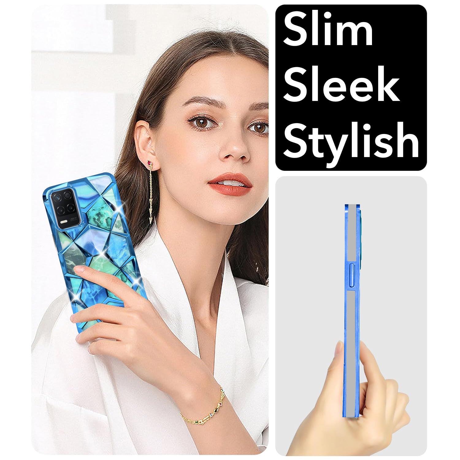 For Realme Narzo 30 5G Back Cover Case (Dual Design Glitter Sparkle and Detachable Diamond Print Case | Soft and Flexible)