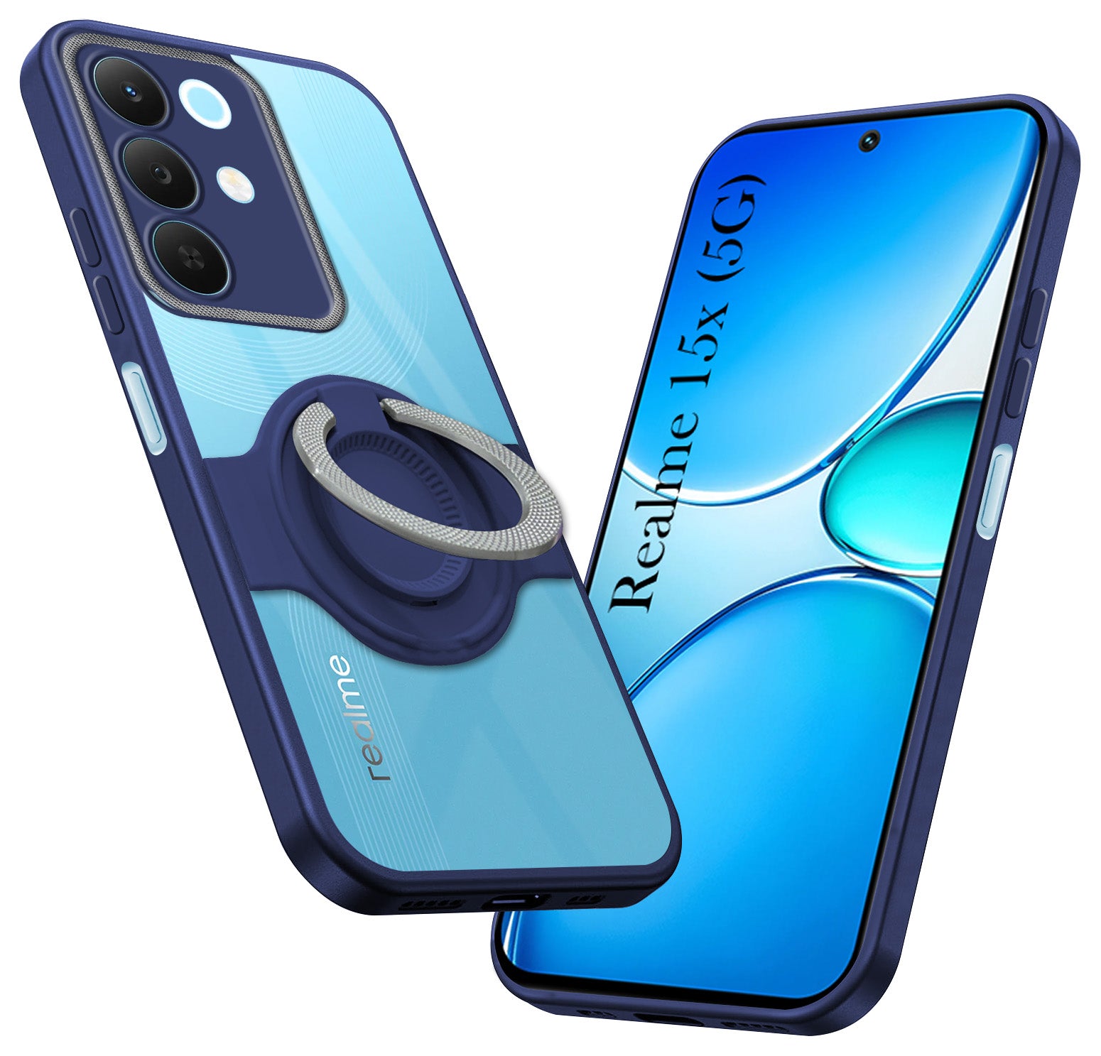 For Realme 15X Back Cover Case with stand (Built-in Ring Holder Kickstand | Lifetime Anti Yellow | Camera Protection)