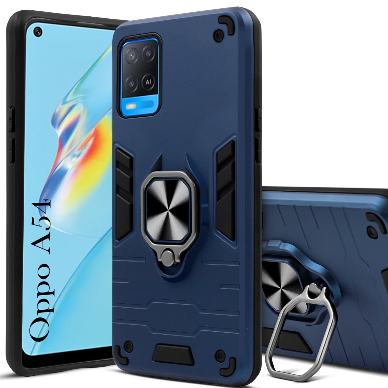 For Oppo A54 Back Cover Case Hybrid Armor (Shockproof Dual Layer Polycarbonate |Ring Holder Kickstand)