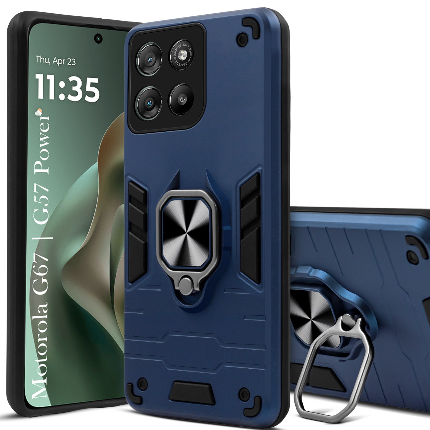 For Motorola Moto G67 Power | G57 Power Back Cover Case Hybrid Armor (Shockproof Dual Layer Polycarbonate |Ring Holder Kickstand)
