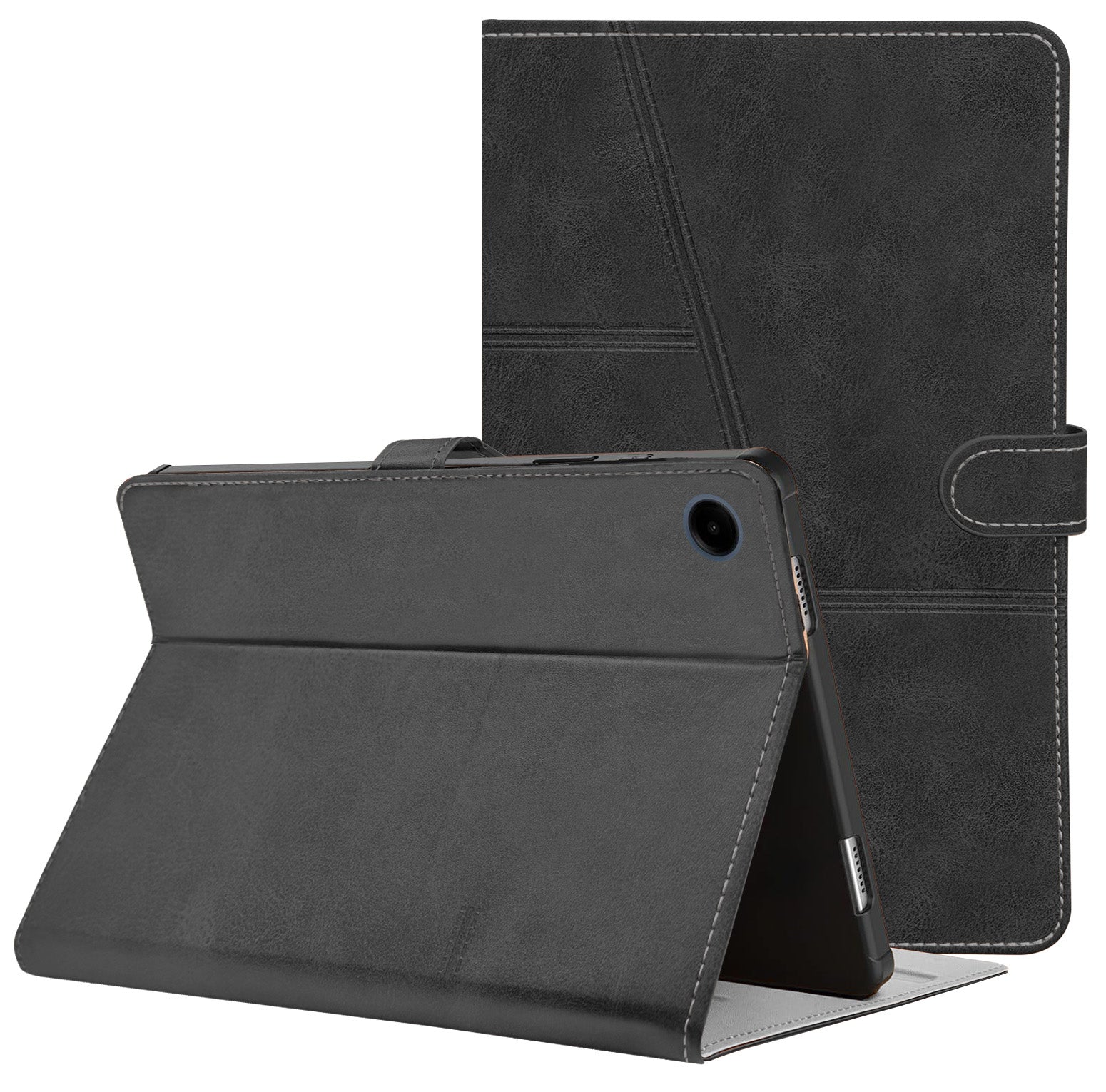 For Samsung Galaxy Tab A9 8.7 Inch SM-X110/X115 Flip Cover Folio Case (PU Leather | Multi-Angle Smart Stand | Card Storage Slots | Silicone Back Pouch)