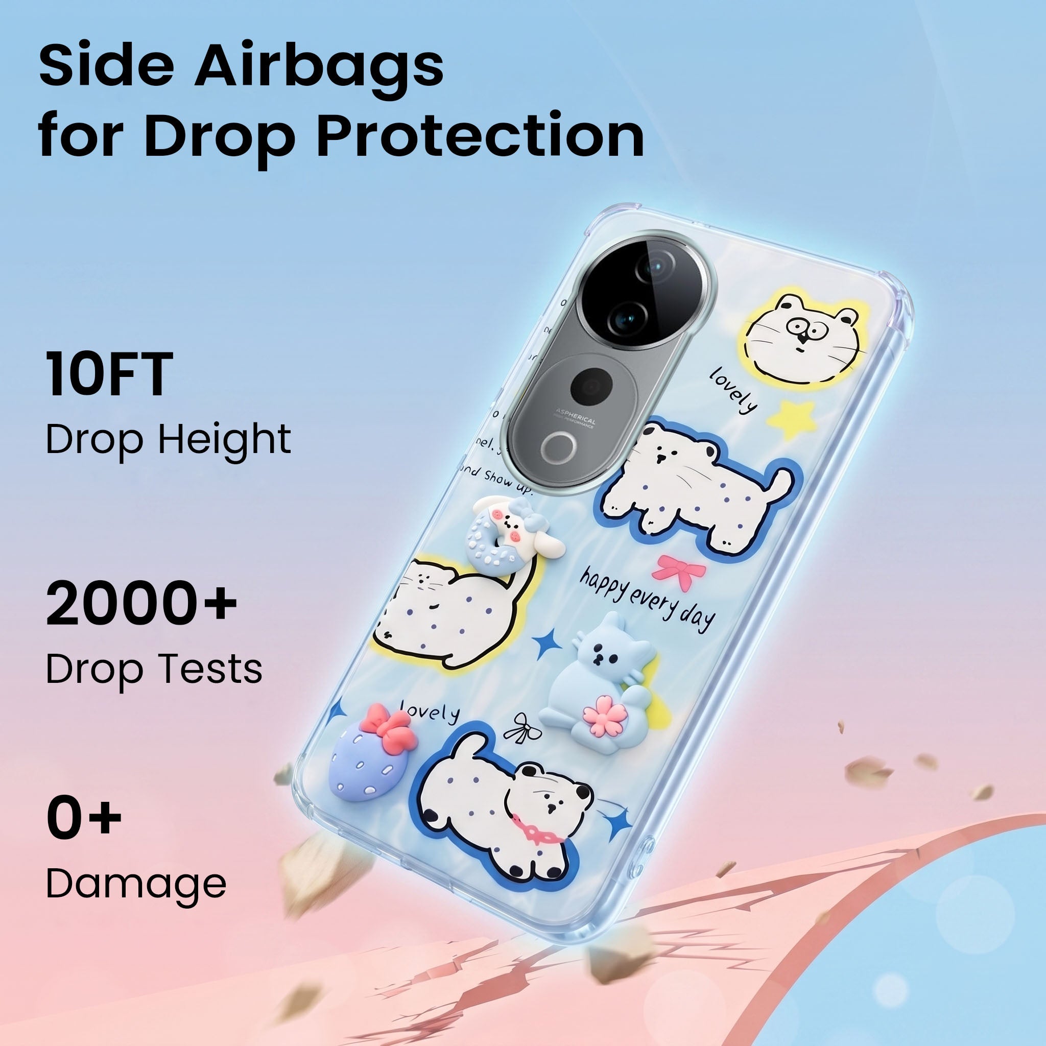For Vivo T3 Ultra Back Cover Case (3D Cute Cartoons | Hard Back Side Soft | Matte Premium Finish | HD Printing)