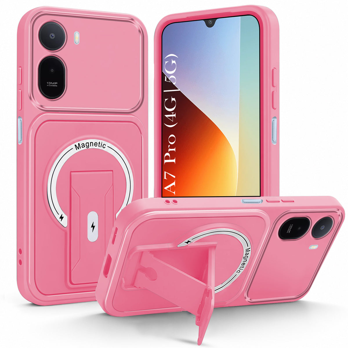For Redmi A7 Pro 4G|5G Back Case Cover Metallic (Hybrid Armor Kickstand | MagSafe Compatible | Camera Protection Shockproof)
