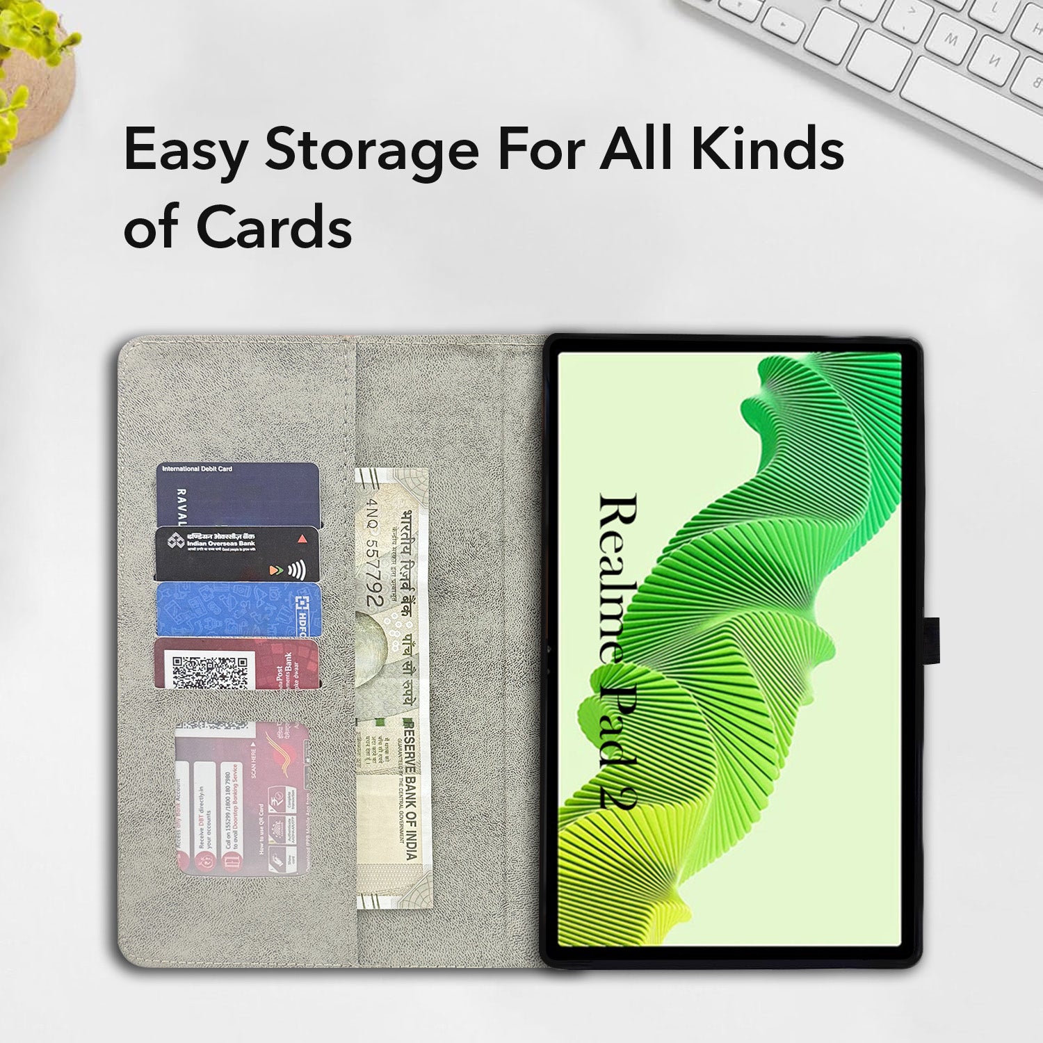 For Flip Case Folio Cover Realme Pad 2 10 Inch (PU Leather | Multi-Angle Smart Stand | Card Storage Slots | Silicone Back Pouch)