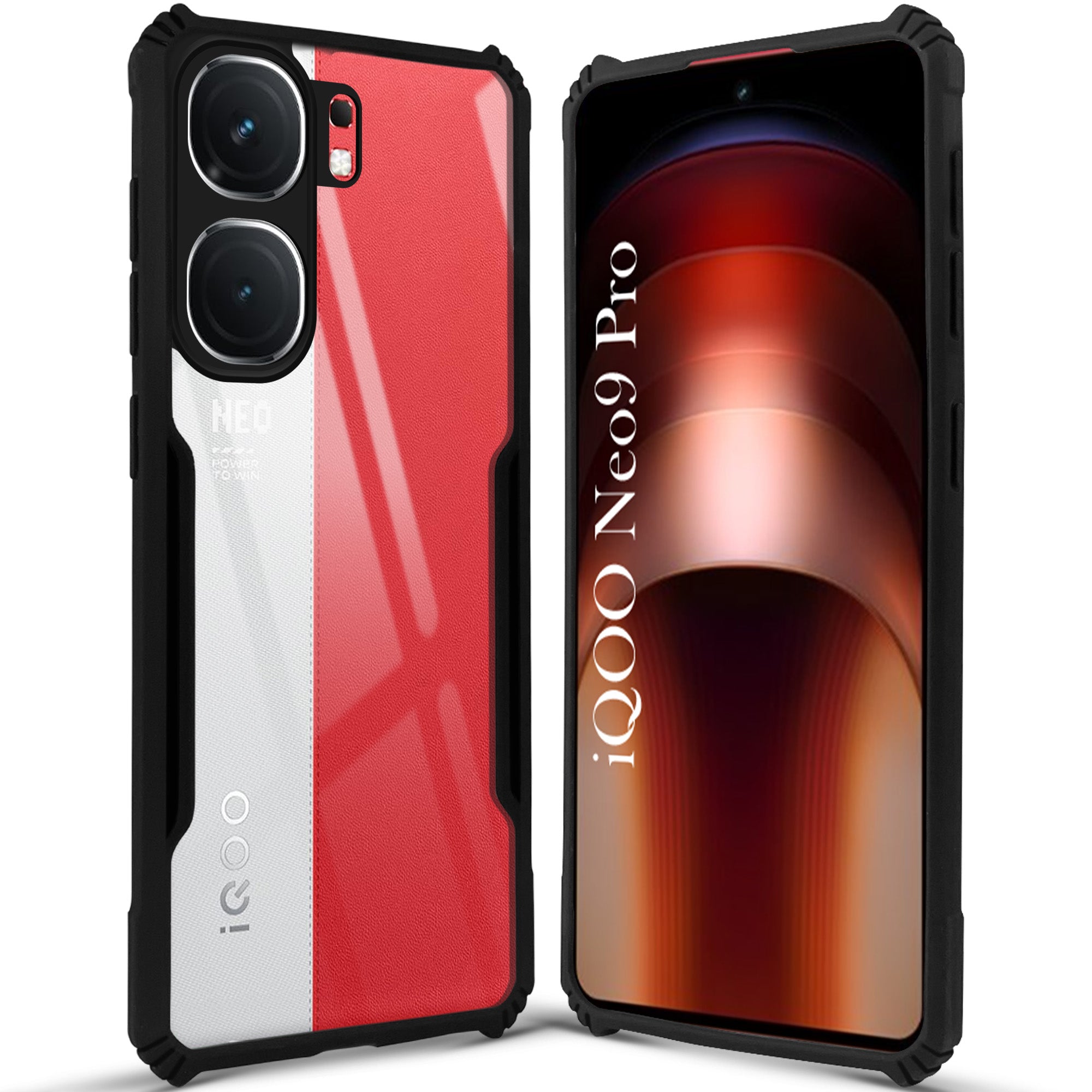 For Vivo iQOO Neo9 Pro Back Cover Case (Shockproof with Polycarbonate Clear Panel | Professional Black)