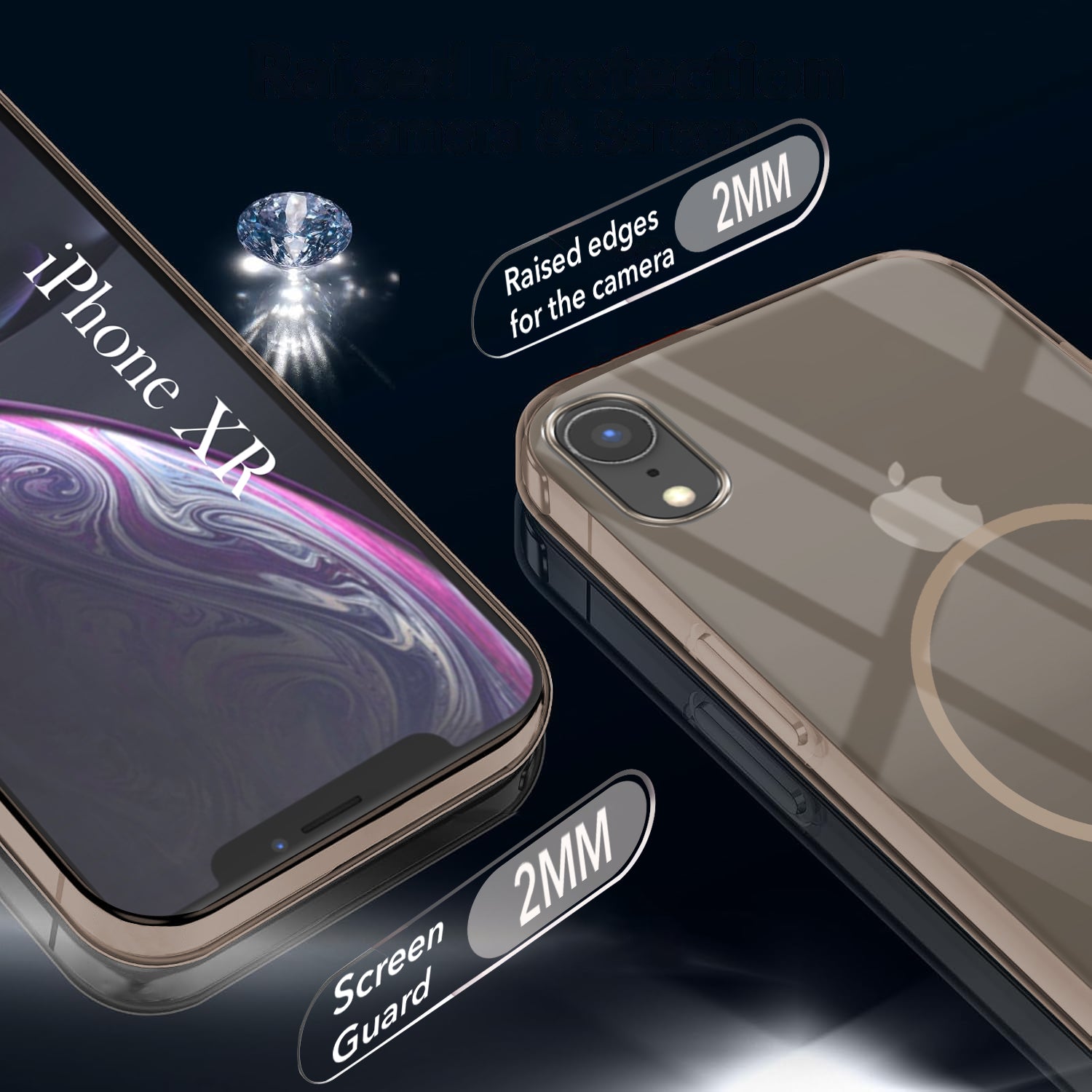 For Apple iPhone XR Back Cover Case (Crystal Clear Case | MagSafe Wireless Charging Support | Hard Anti Yellow | Camera Protection Bump)