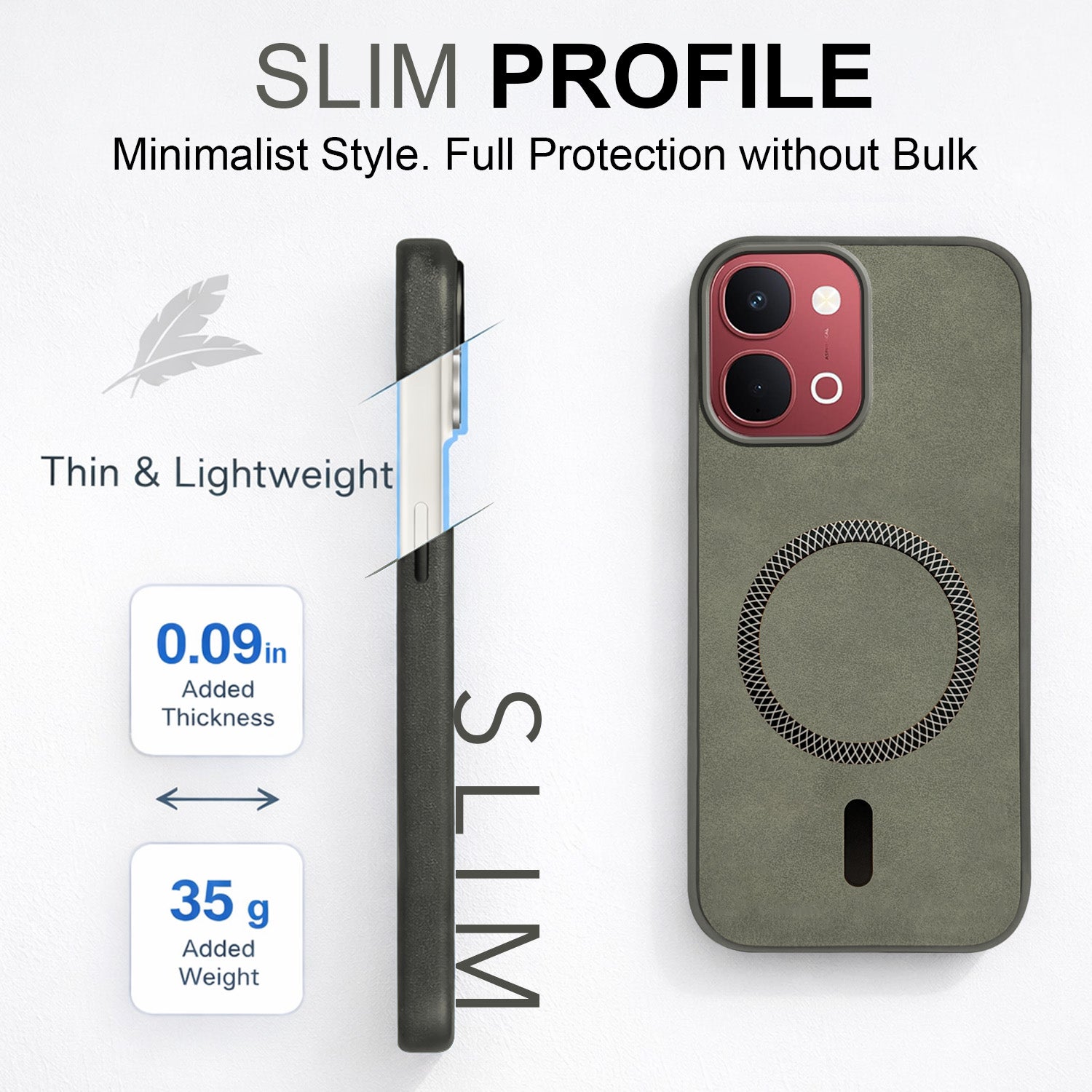 For Vivo Y31T 5G Back Cover Case Leather Finish (MagSafe Compatible Wireless Charging | Soft Touch | Camera Bump Protection)