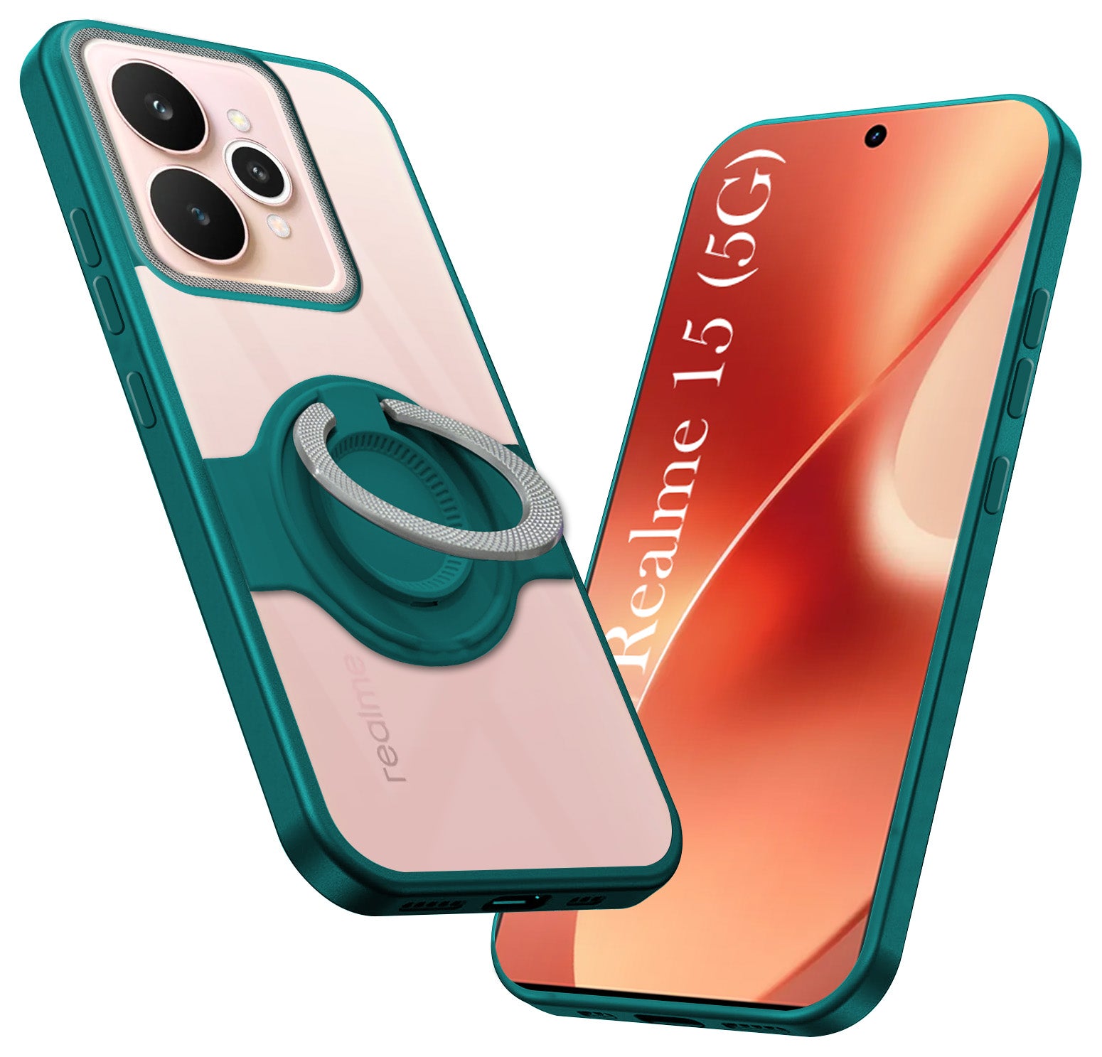 For Realme 15 Back Cover Case with stand (Built-in Ring Holder Kickstand | Lifetime Anti Yellow | Camera Protection)