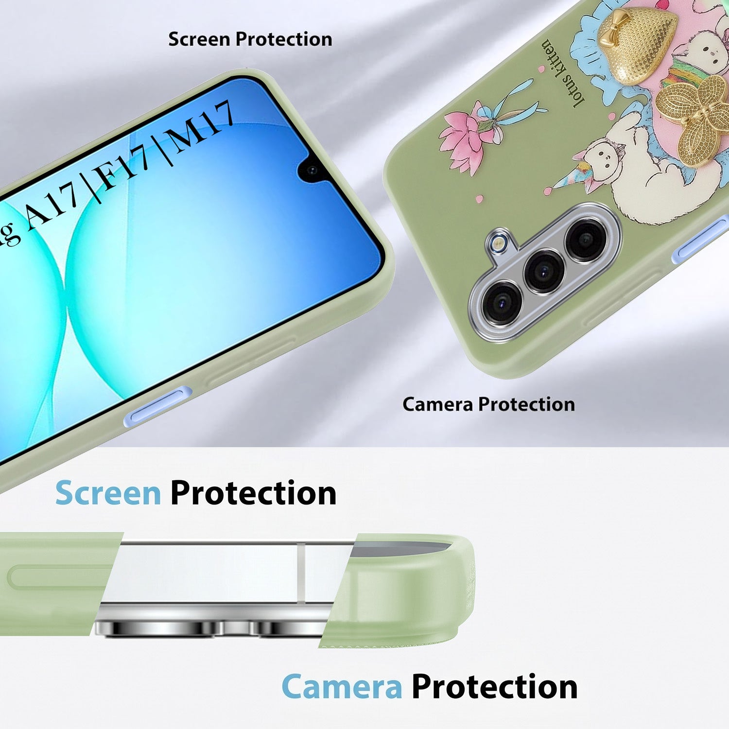 For Samsung A17 Back Cover Case (3D Cute Heart Strap Holder | Camera Protection | Designer Girls Print)