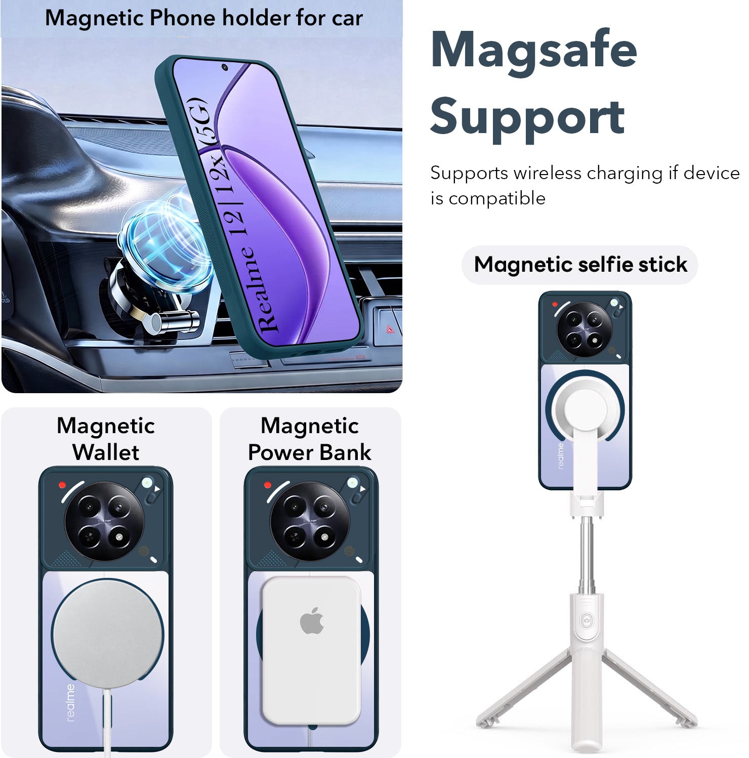 For Realme 12 | Realme 12X Back Cover Case Lifetime Anti-Yellow Clear (Camera Protection | Side Grip | Wireless MagSafe Compatible)
