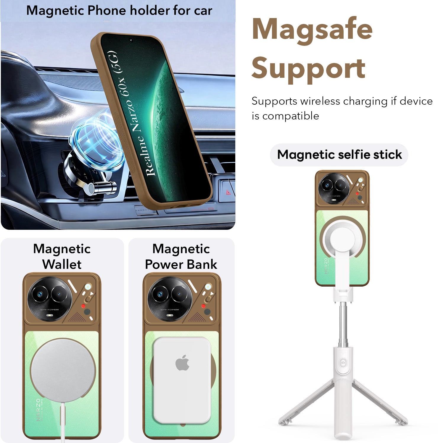 For Realme Narzo 60x Back Cover Case Lifetime Anti-Yellow Clear (Camera Protection | Side Grip | Wireless MagSafe Compatible)
