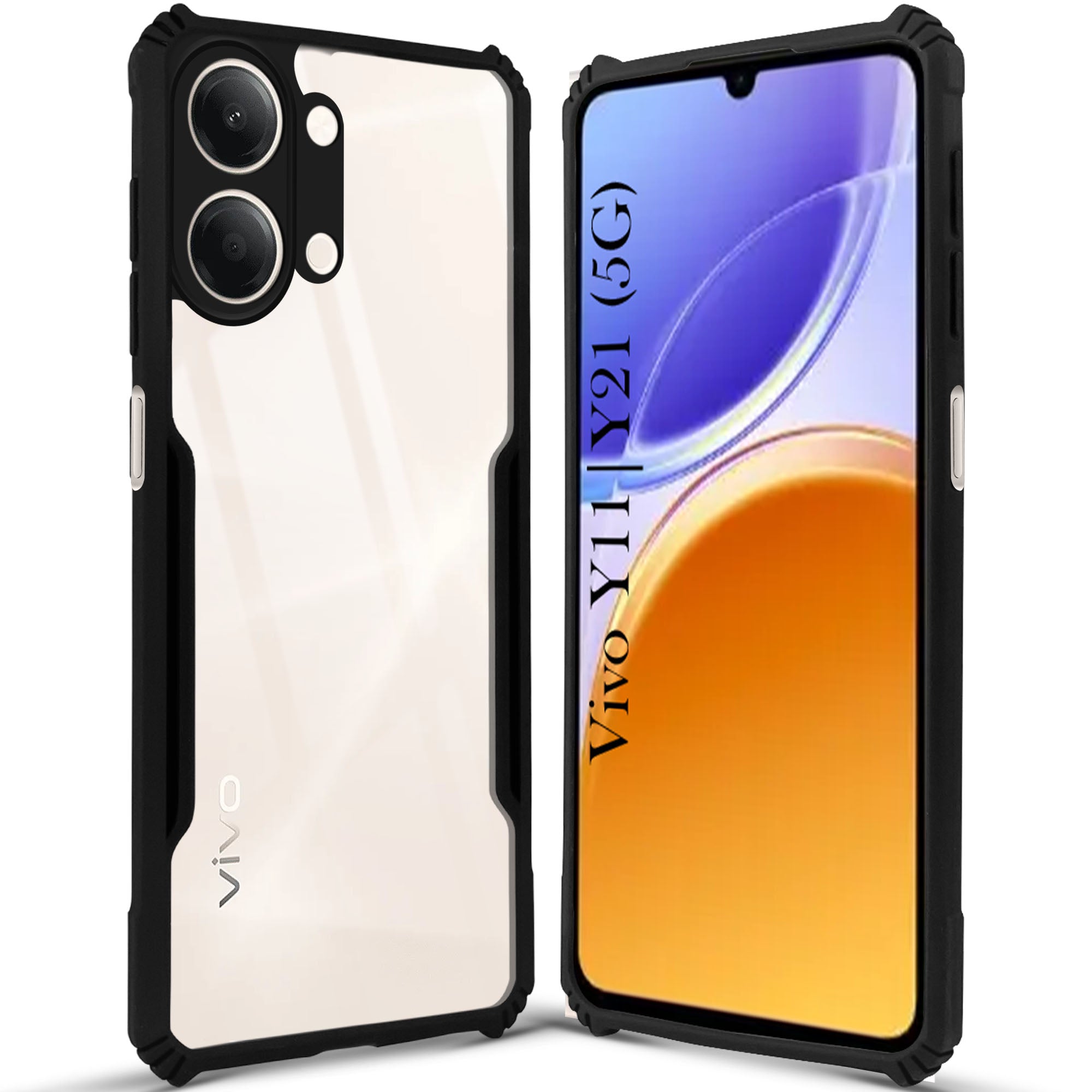 For Vivo Y11 | Vivo Y21 5G Back Cover Case Hybrid  (Shockproof with Polycarbonate Clear Panel | Professional Black)