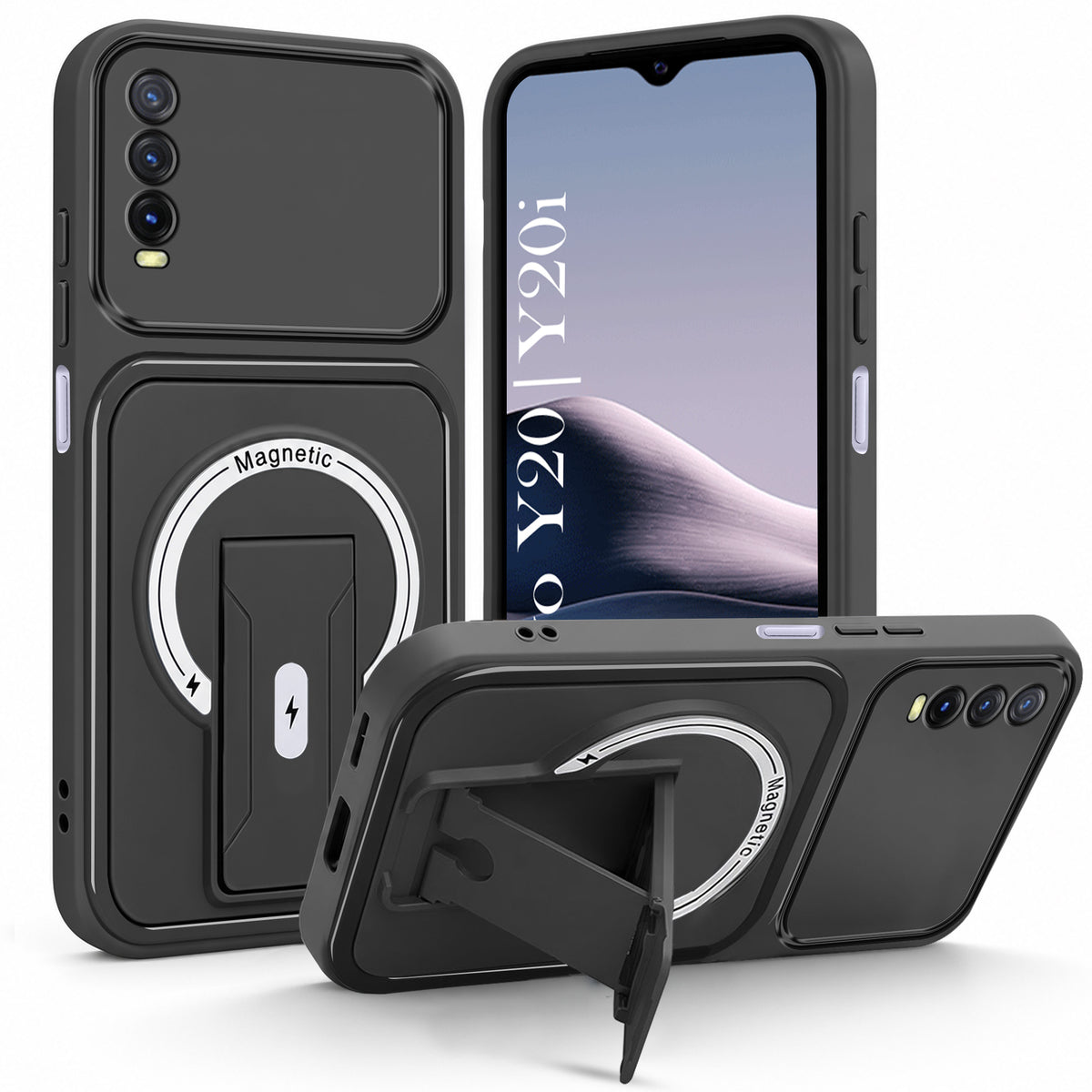 For Vivo Y20 | Y20i Back Case Cover Metallic (Hybrid Armor Kickstand | MagSafe Compatible | Camera Protection Shockproof)