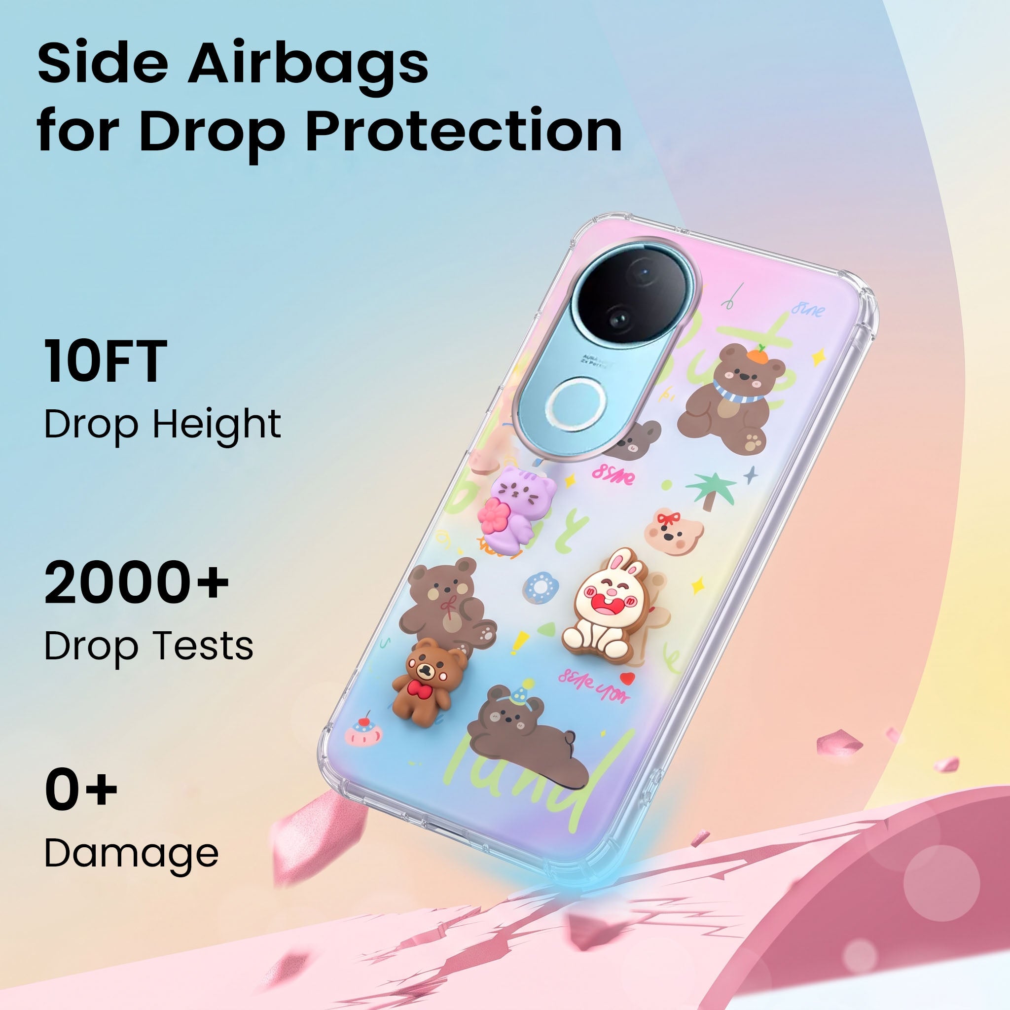For Vivo iQOO Z10R Back Cover Case (3D Cute Cartoons | Hard Back Side Soft | Matte Premium Finish | HD Printing)