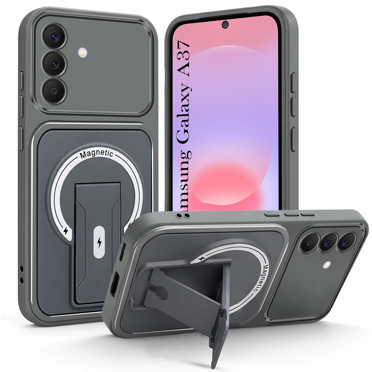 For Samsung Galaxy A37 5G Back Case Cover Metallic (Hybrid Armor Kickstand | MagSafe Compatible | Camera Protection Shockproof)